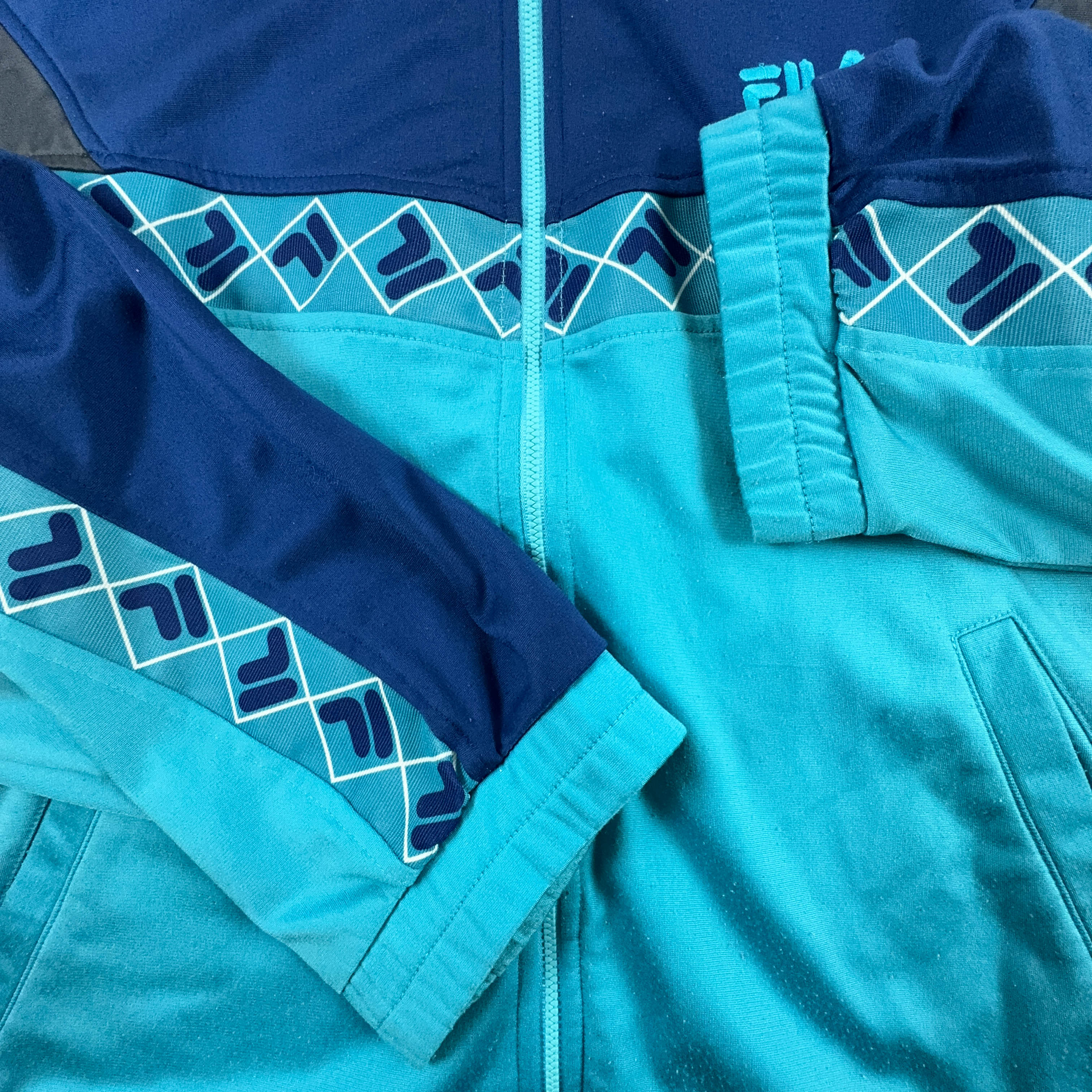 Felpa Fila Vintage blu e azzurra con zip anni 90 - Taglia I50 uomo