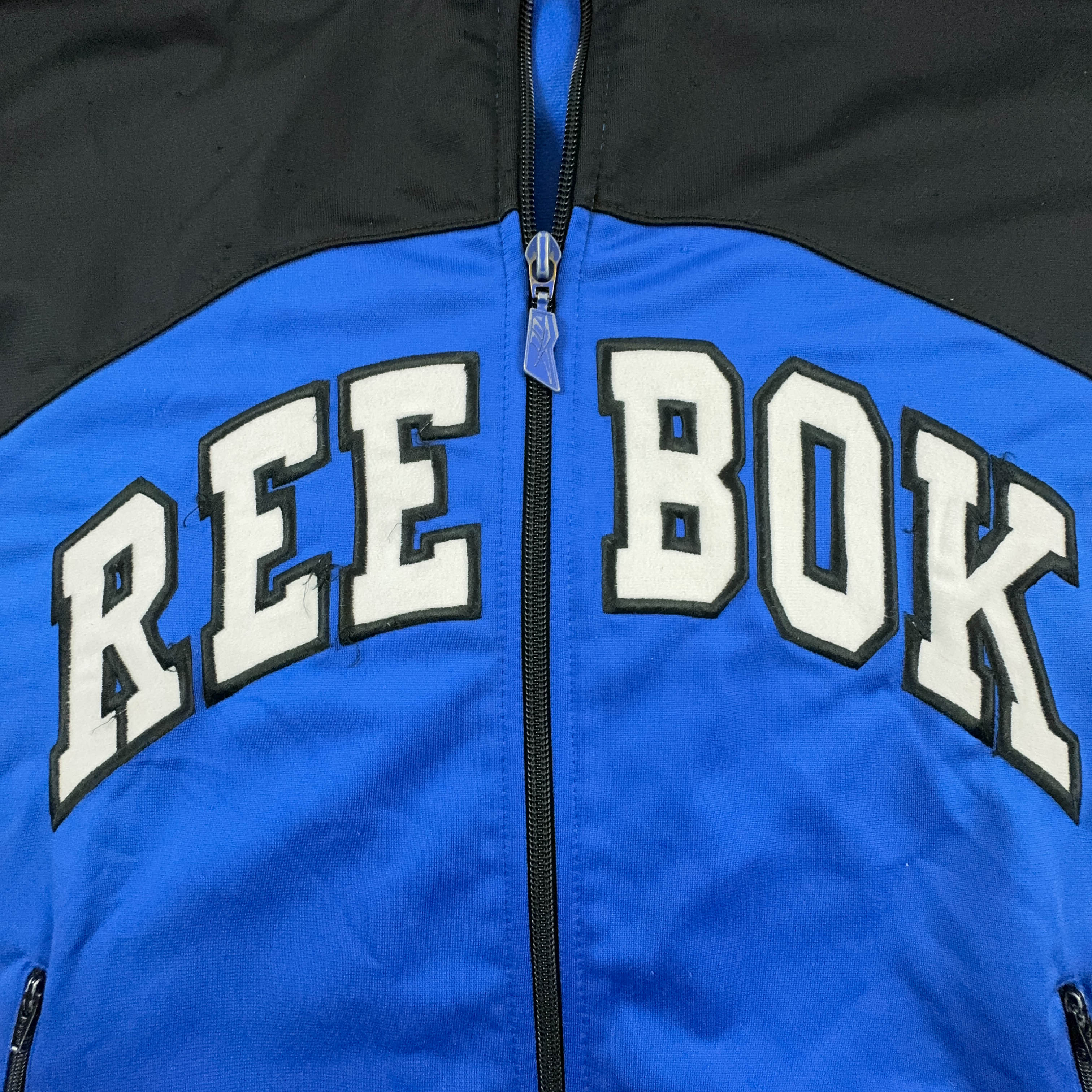 Felpa Reebok Vintage blu e nera con zip anni 90 - Taglia M/L uomo