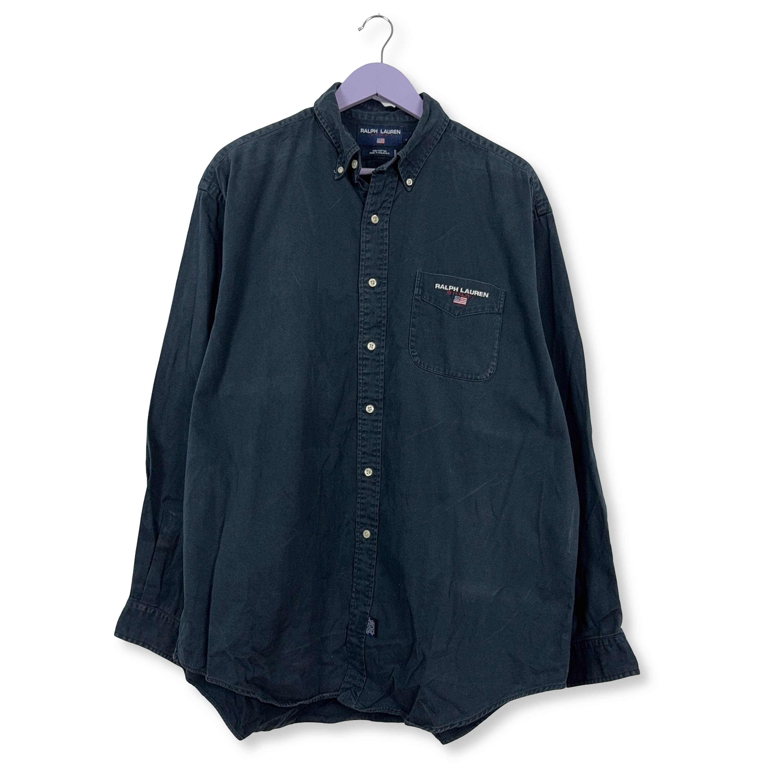 Camicia Ralph Lauren Sport blu scura a tinta unita in cotone - Taglia XL/XXL uomo