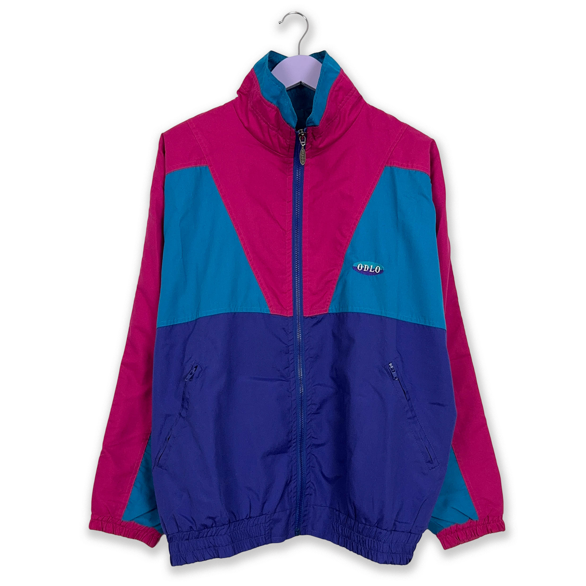 Giacca a vento Vintage blu e rosa con zip anni 80 90 - Taglia L/XL uomo