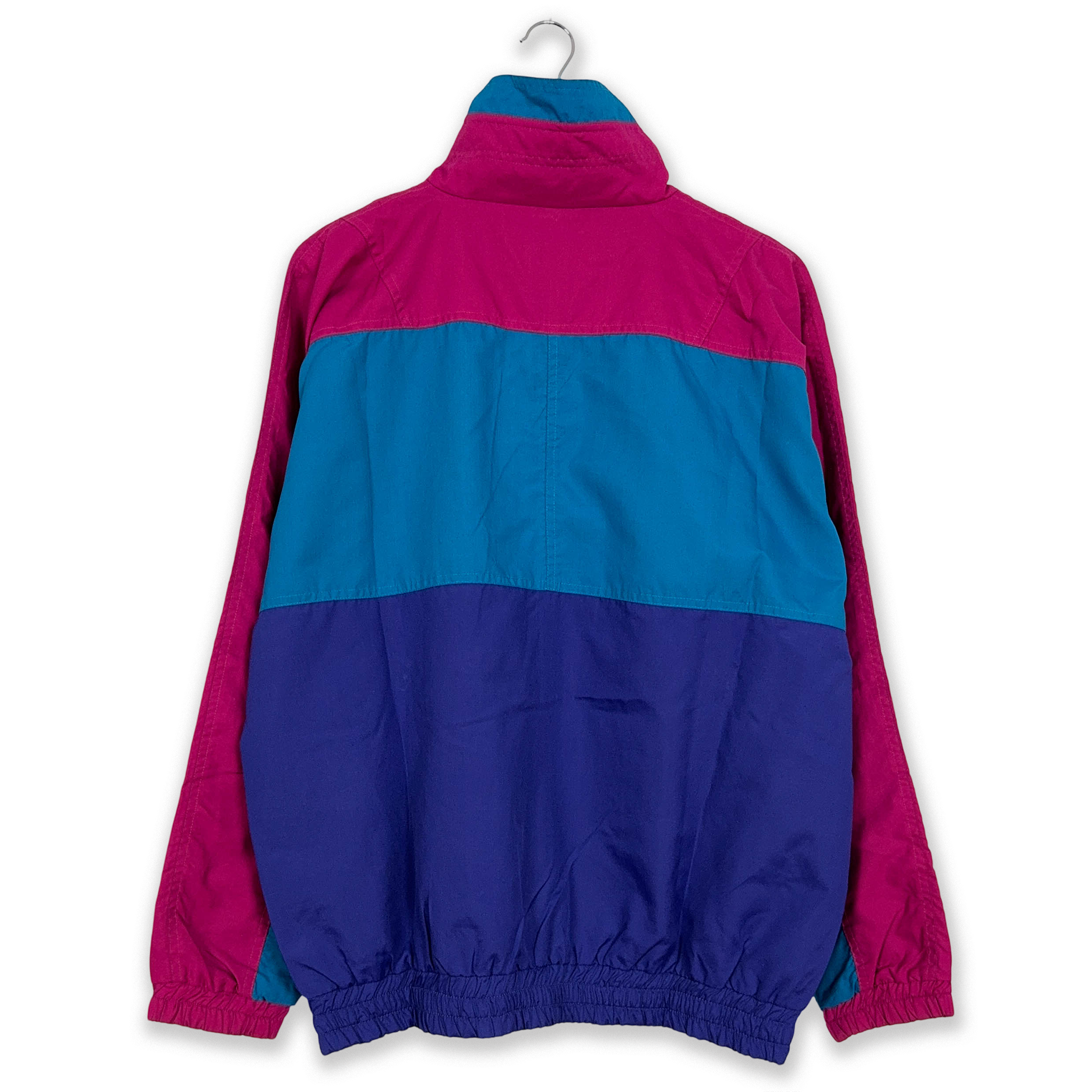 Giacca a vento Vintage blu e rosa con zip anni 80 90 - Taglia L/XL uomo