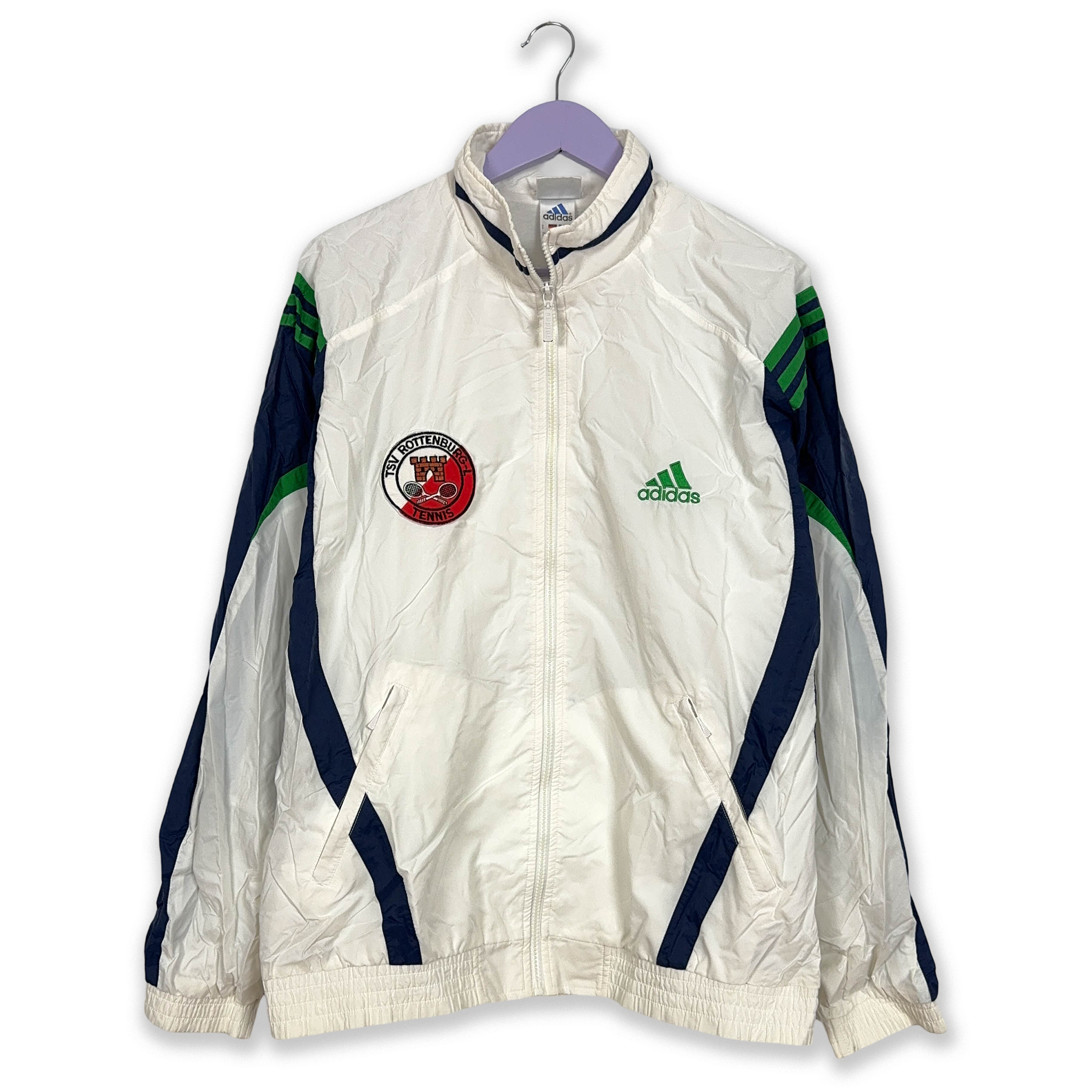 Giacca a vento Adidas Vintage tennis bianca con zip anni 90 - Taglia D8 F192 uomo