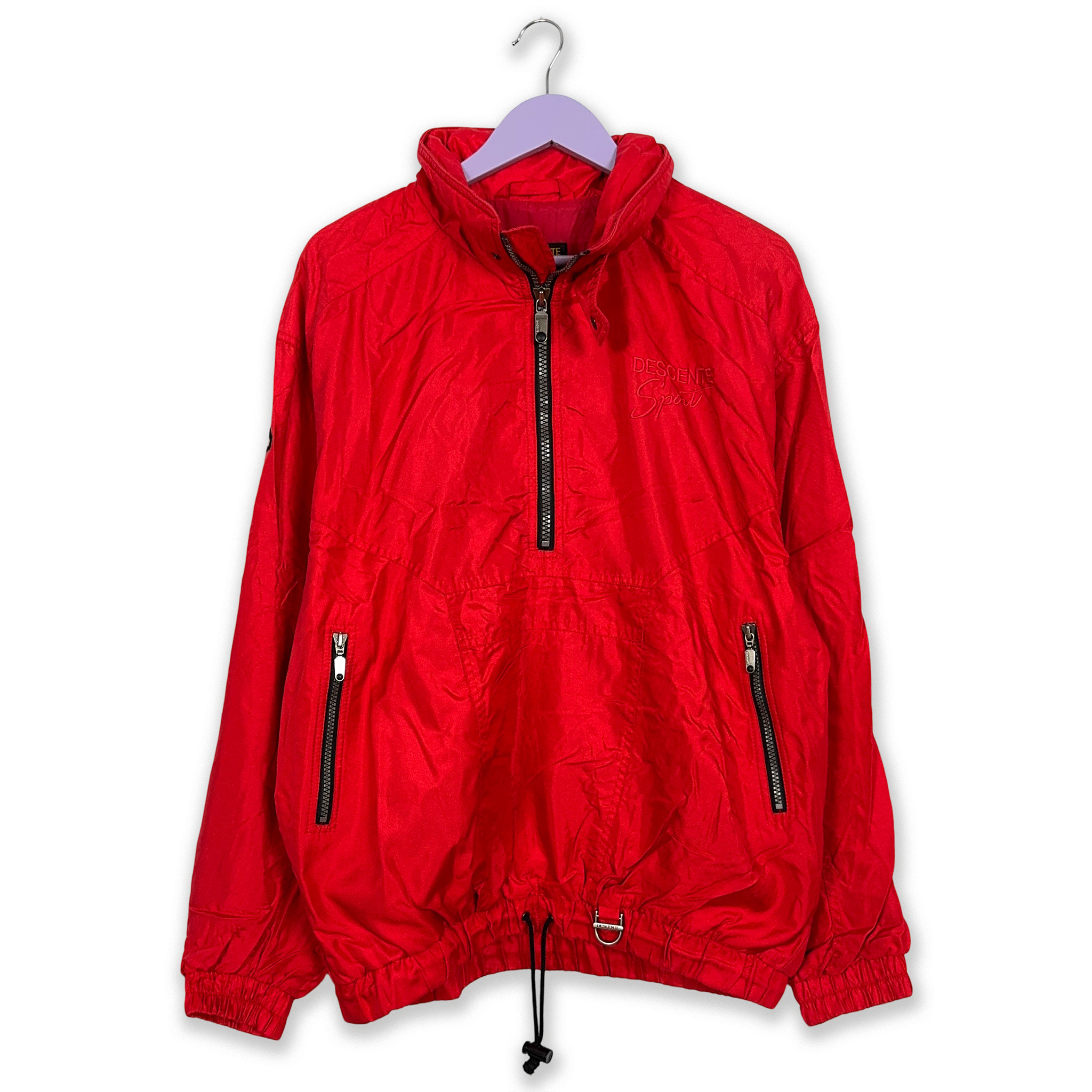 Giacca a vento Descente Vintage rossa a mezza zip con cappuccio anni 90 - Taglia 50 uomo