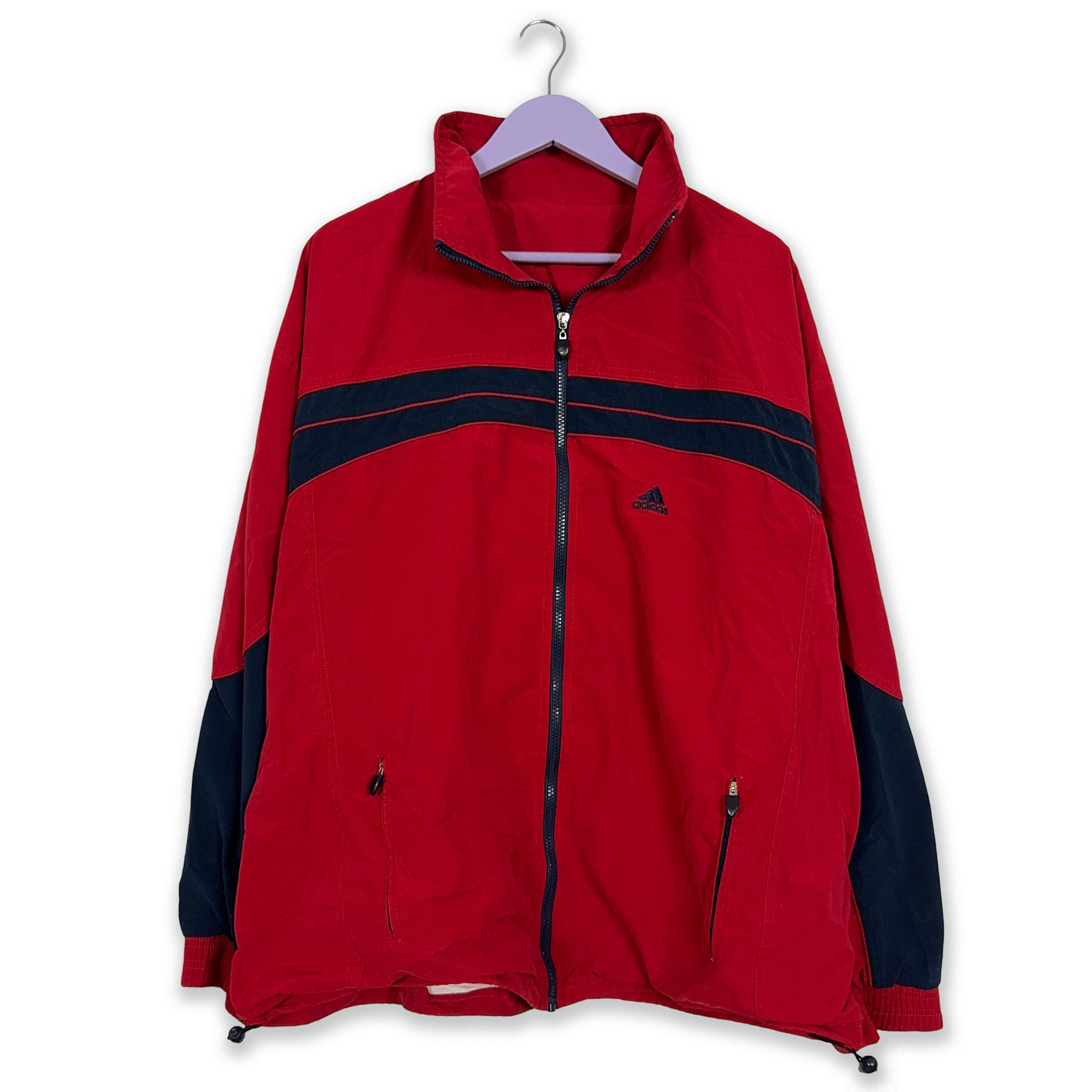 Giacca a vento Adidas Vintage rossa e blu con zip anni 2000 - Taglia XL/XXL uomo