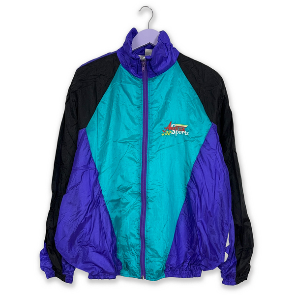 Vintage Blue Geometric Zip Up Windbreaker Jacket 80s 90s - Size M Men