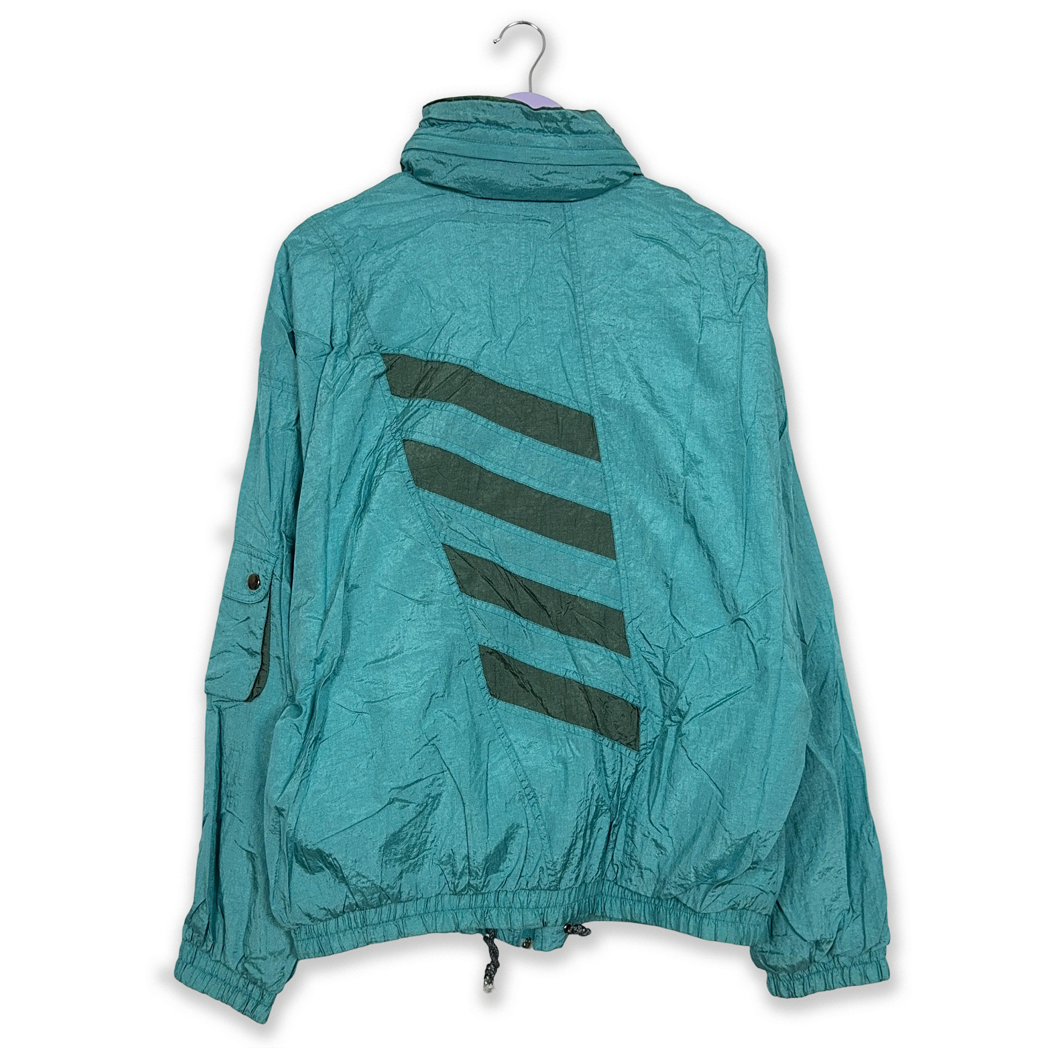 Giacca a vento Vintage azzurra con zip e cappuccio anni 90 - Taglia L uomo