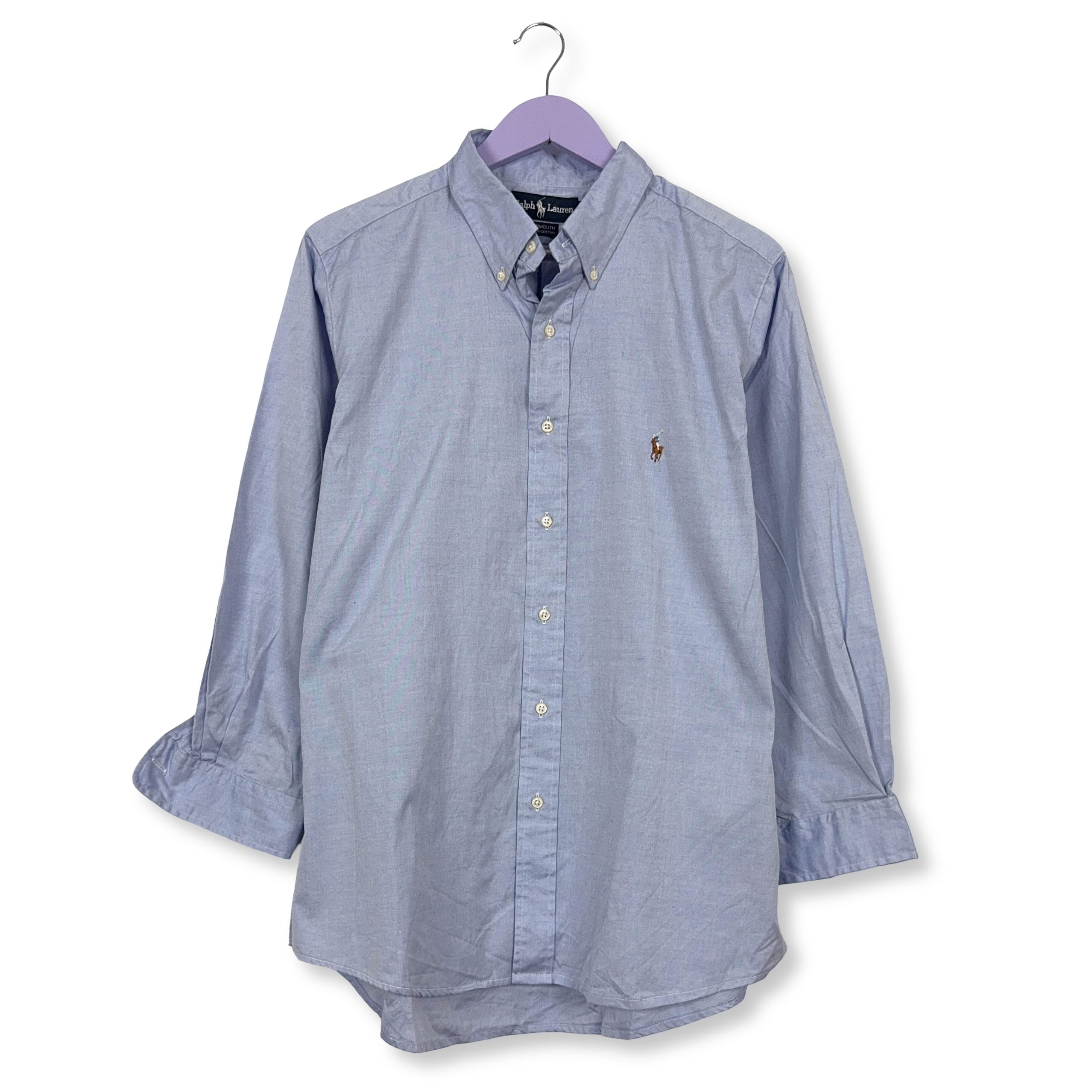 Camicia Ralph Lauren azzurra tinta unita in cotone - Taglia 17 1/2 - 35 uomo