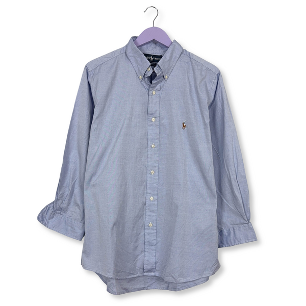 Camicia Ralph Lauren azzurra tinta unita in cotone - Taglia 17 1/2 - 35 uomo