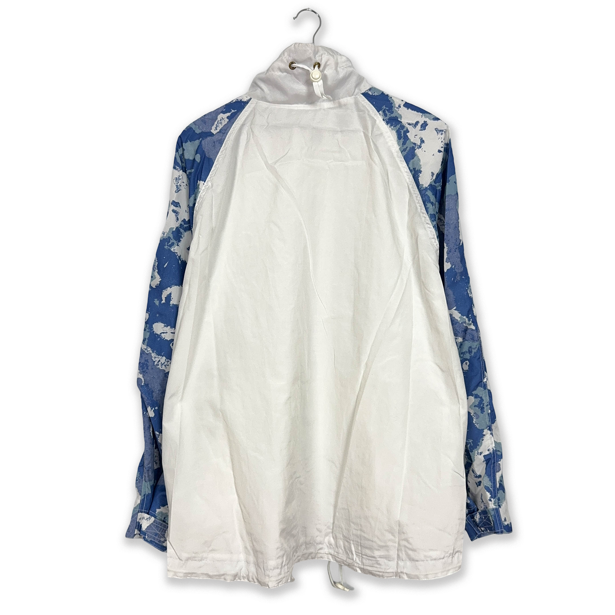 Giacca a vento Vintage bianca e blu a fantasia con zip anni 90 - Taglia XL uomo