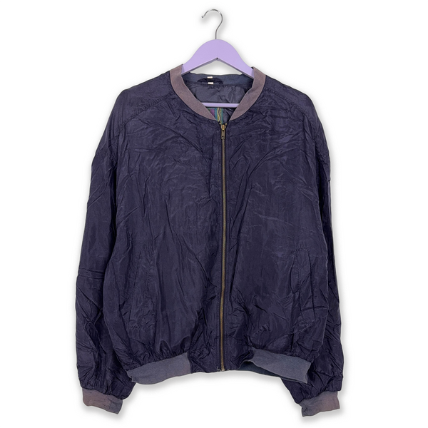 Vintage Purple 100% Silk Zip Up Windbreaker Jacket 80s 90s - Size M/L Men
