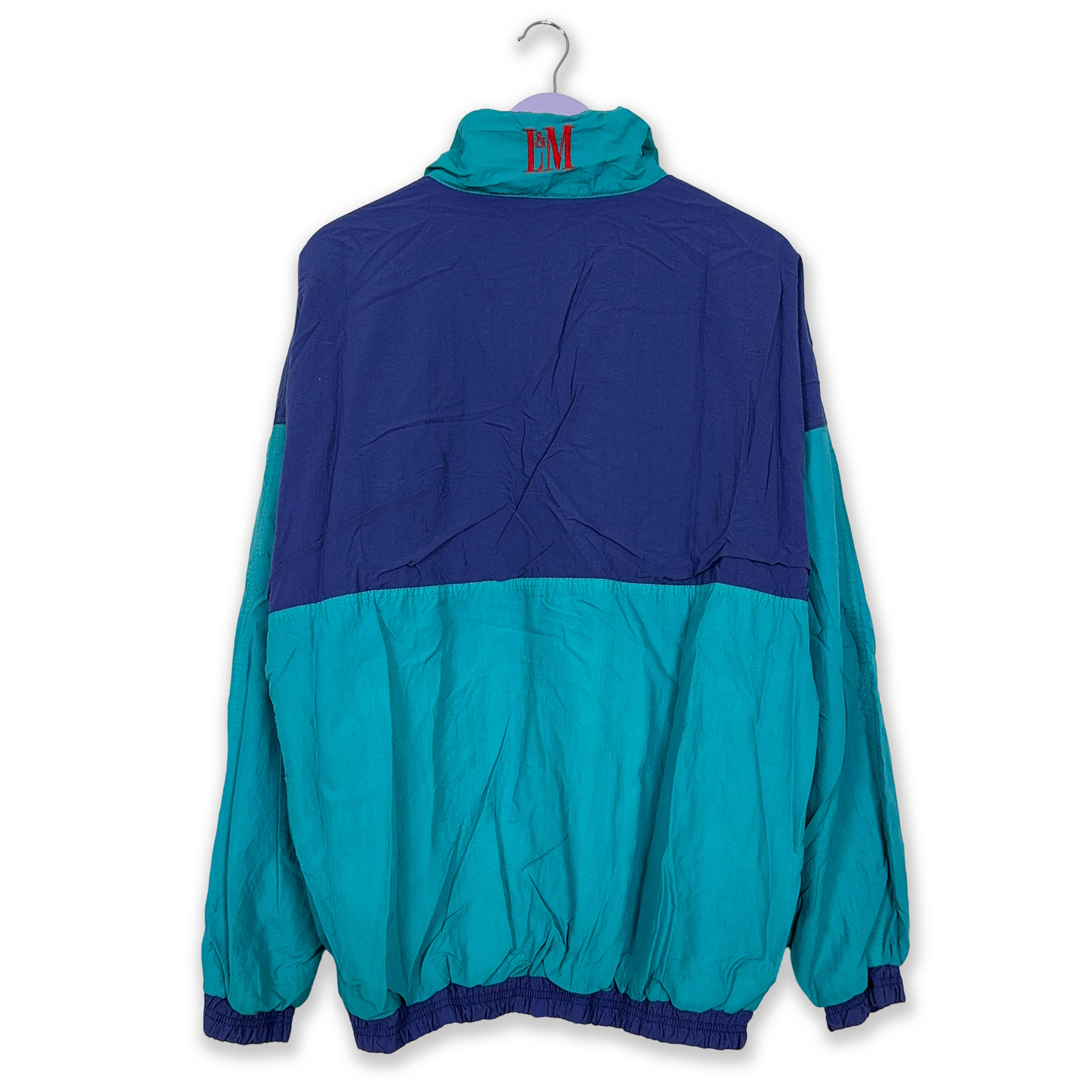 Giacca a vento Vintage blu e azzurro a mezza zip anni 90 - Taglia XL uomo