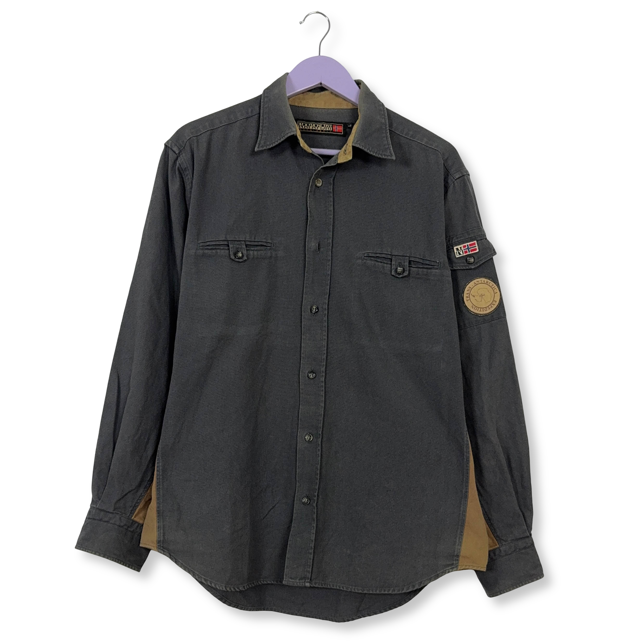 Camicia Napapijri Vintage grigia e marrone in cotone - Taglia L uomo