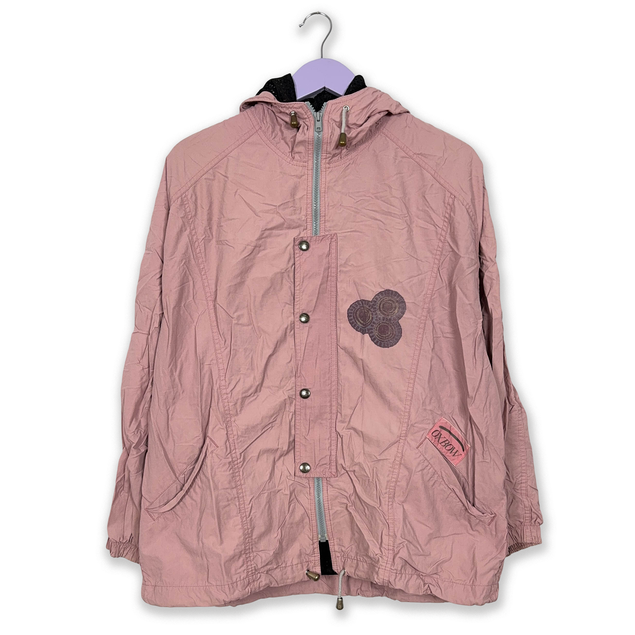 Giacca a vento Vintage rosa con stampa anni 80 90 con zip - Taglia S uomo
