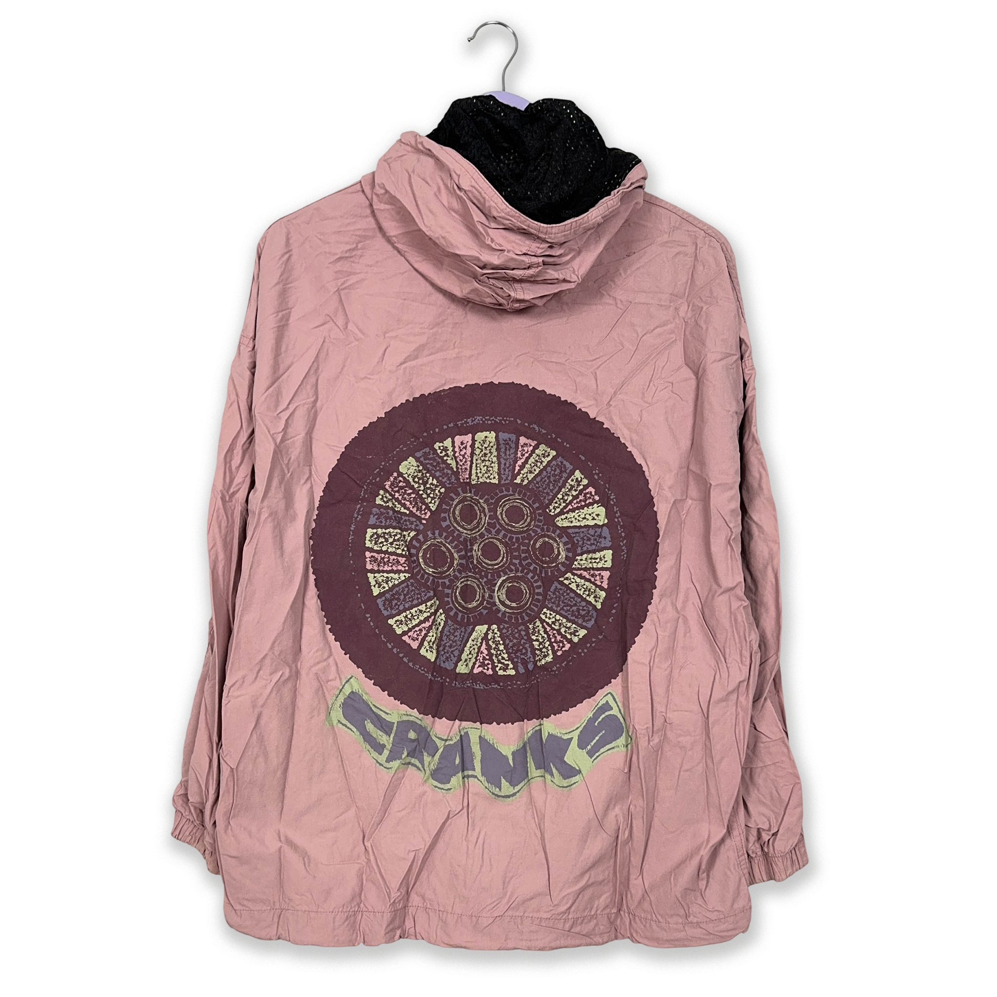 Giacca a vento Vintage rosa con stampa anni 80 90 con zip - Taglia S uomo