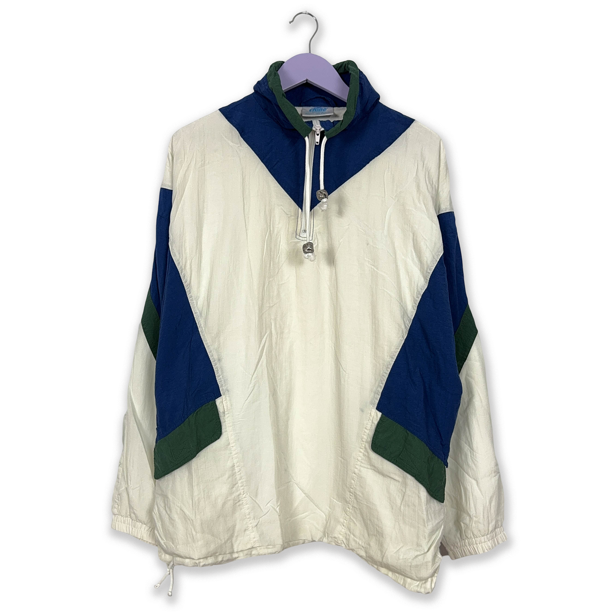 Giacca a vento Vintage bianca e blu quarter zip anni 80 90 - Taglia M/L uomo