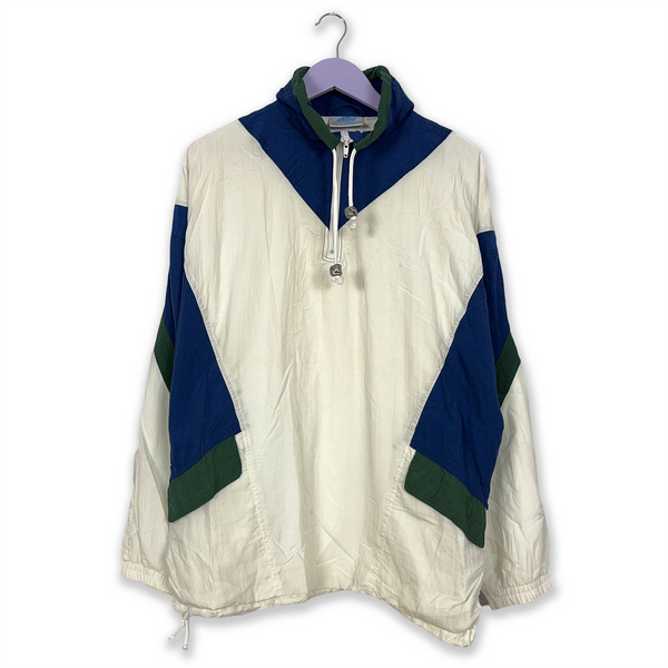 Vintage White and Blue Quarter Zip Windbreaker Jacket 80s 90s - Size M/L Men