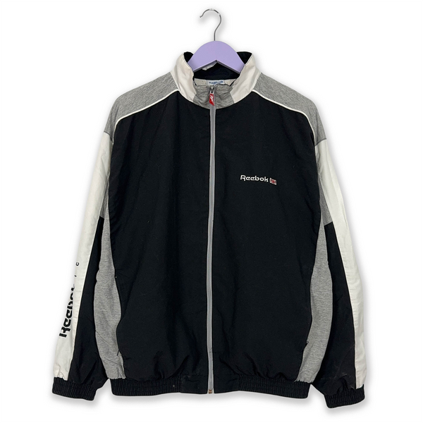 Reebok Vintage Black &amp; Grey 90's Zip Up Windbreaker Jacket - Men's Size M