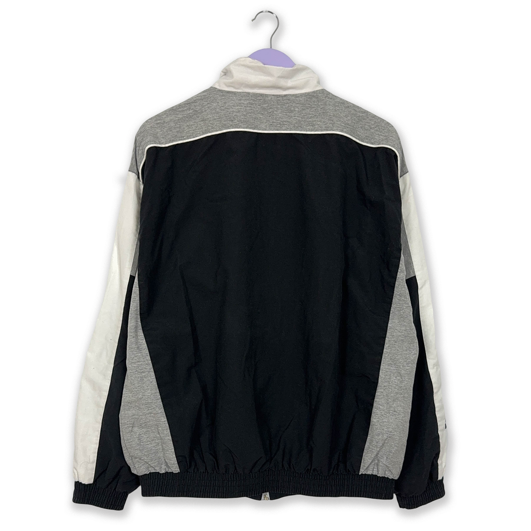 Giacca a vento Reebok Vintage nera e grigia con zip anni 90 - Taglia M uomo