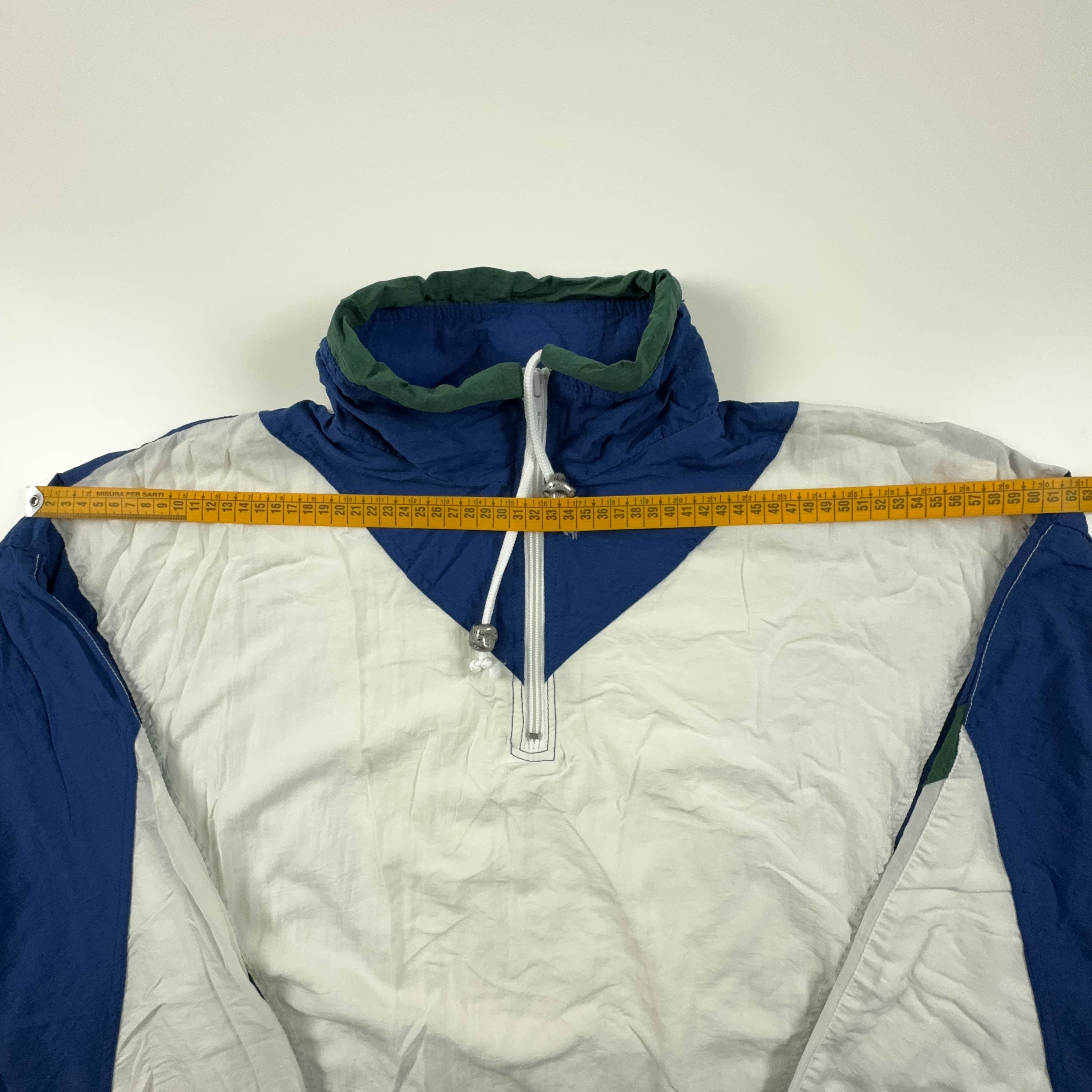 Giacca a vento Vintage bianca e blu quarter zip anni 80 90 - Taglia M/L uomo