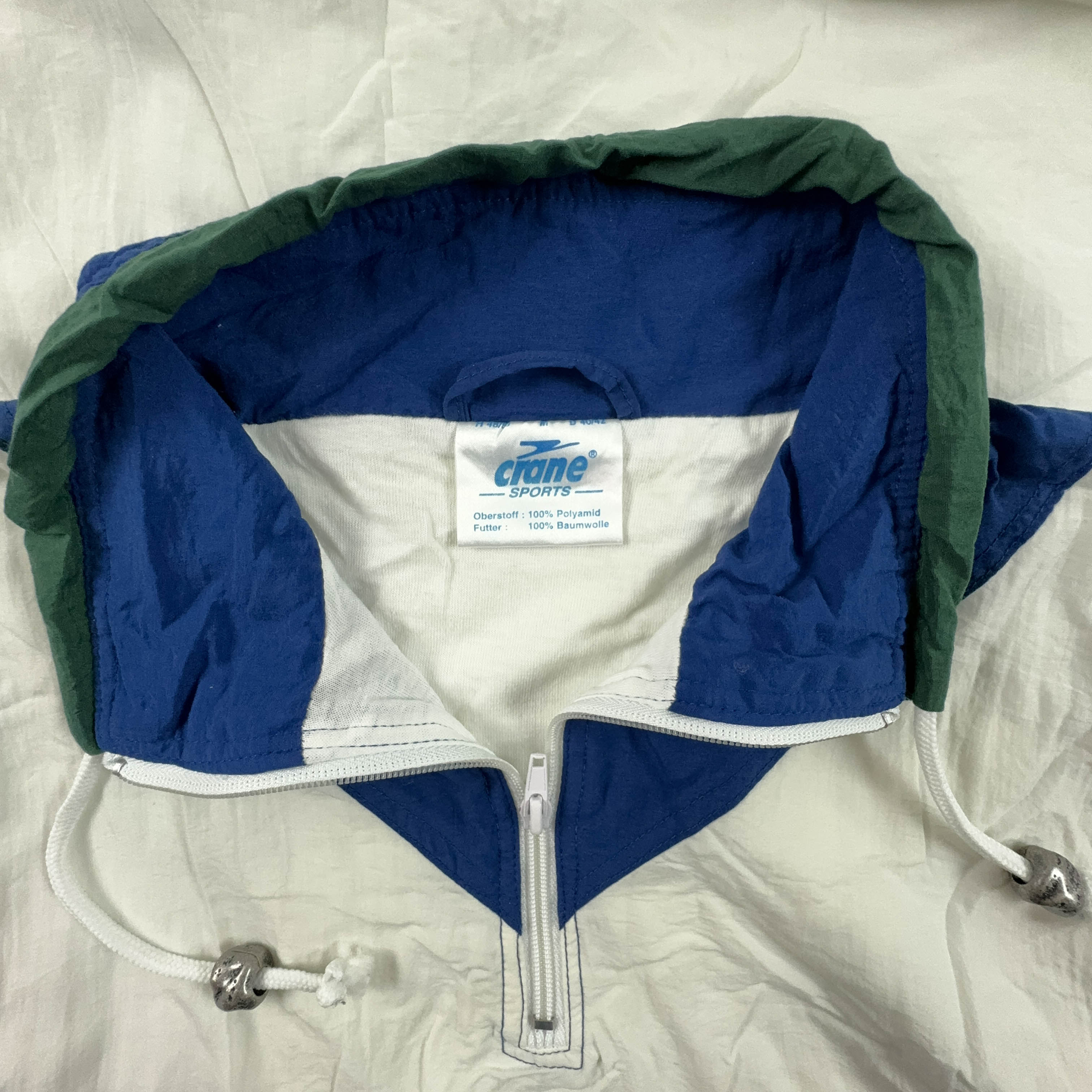 Giacca a vento Vintage bianca e blu quarter zip anni 80 90 - Taglia M/L uomo