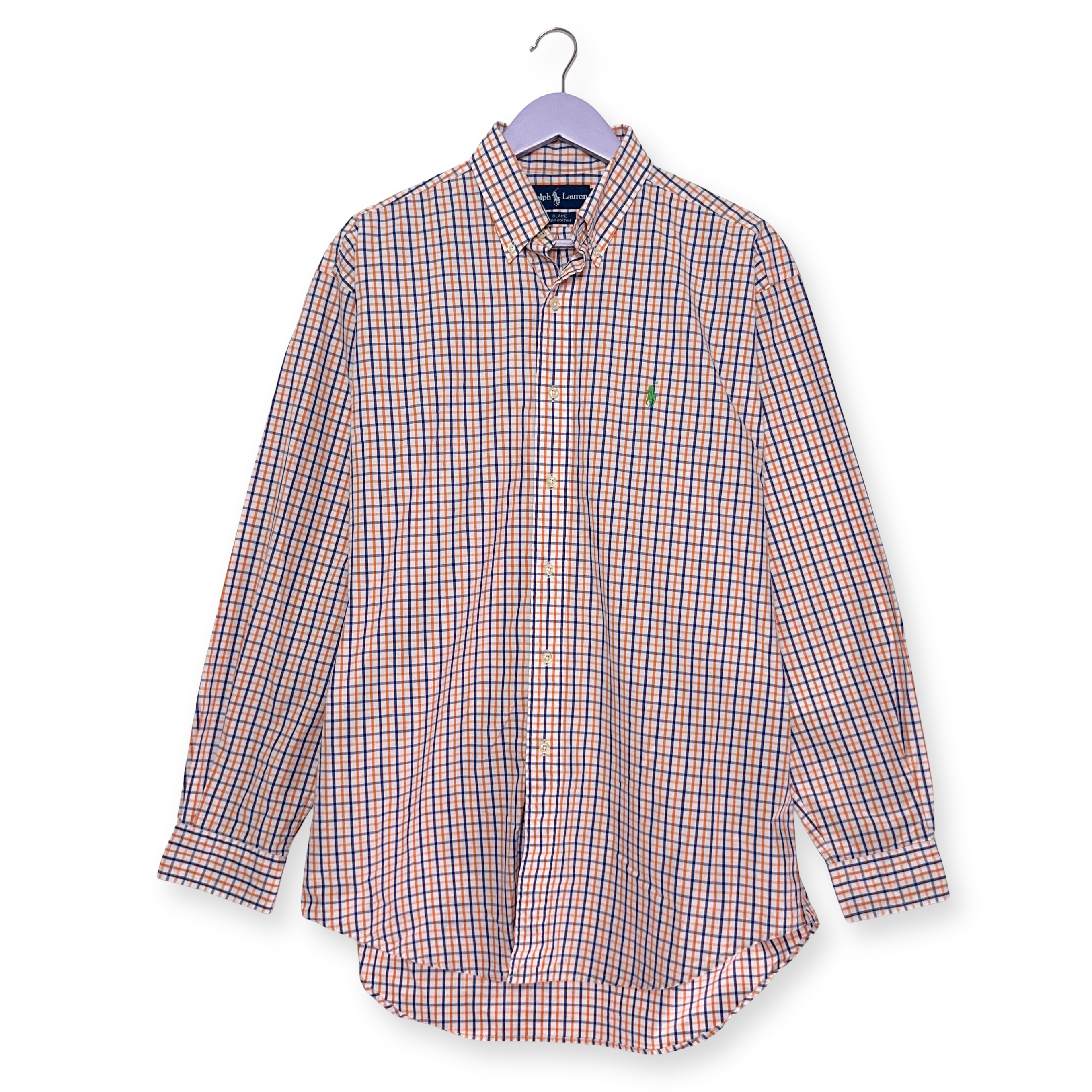 Camicia Ralph Lauren a quadri arancione e blu a manica lunga - Taglia M/L uomo