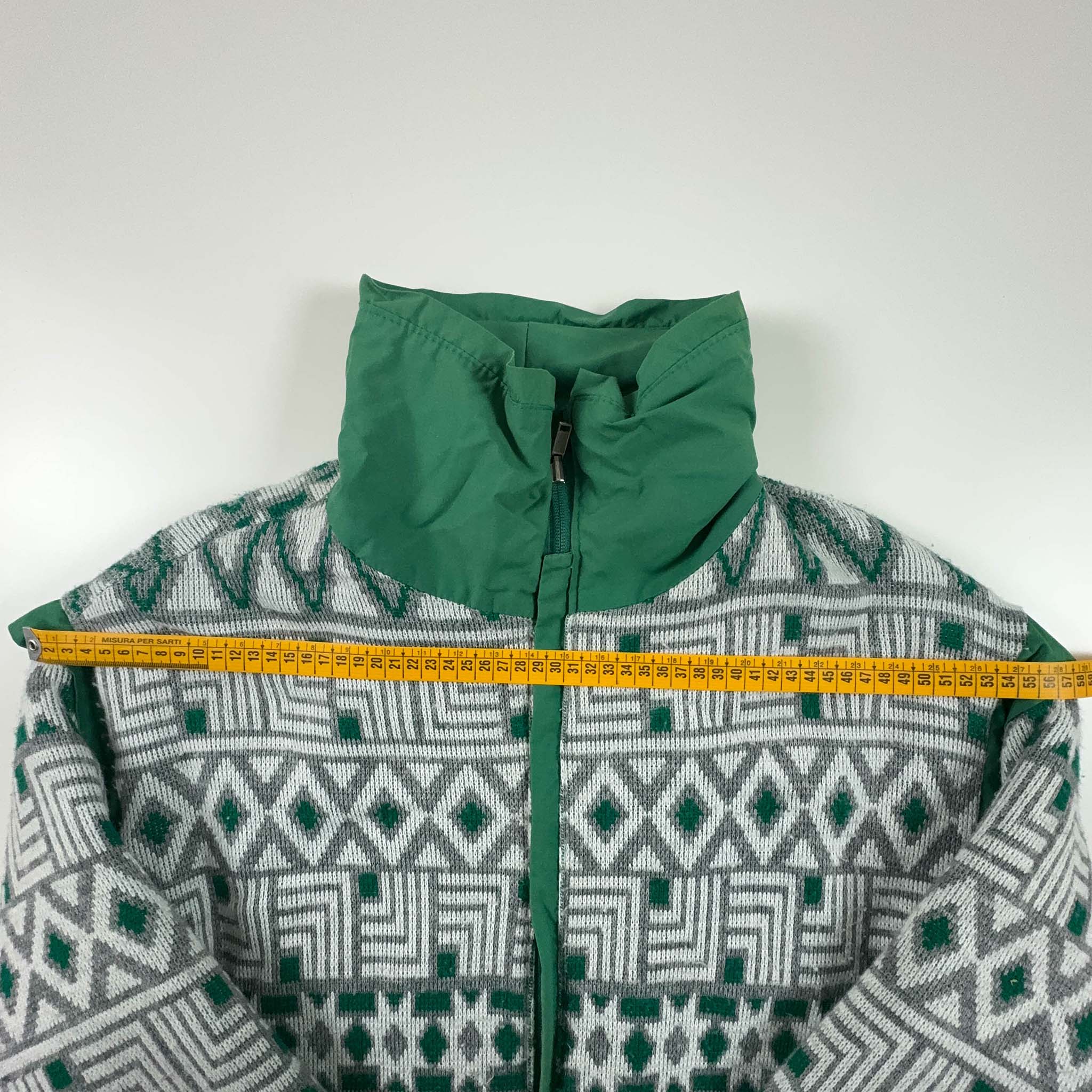 Giacca da Sci/Snowboard Double Face Vintage verde e bianca a fantasia - Taglia M/L uomo