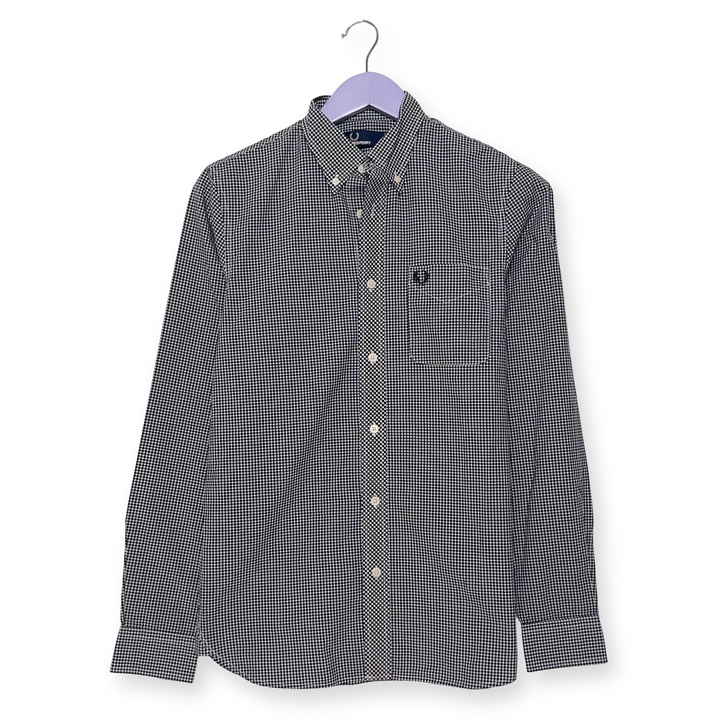 Camicia Fred Perry a quadri grigia scura e bianca a manica lunga - Taglia S uomo