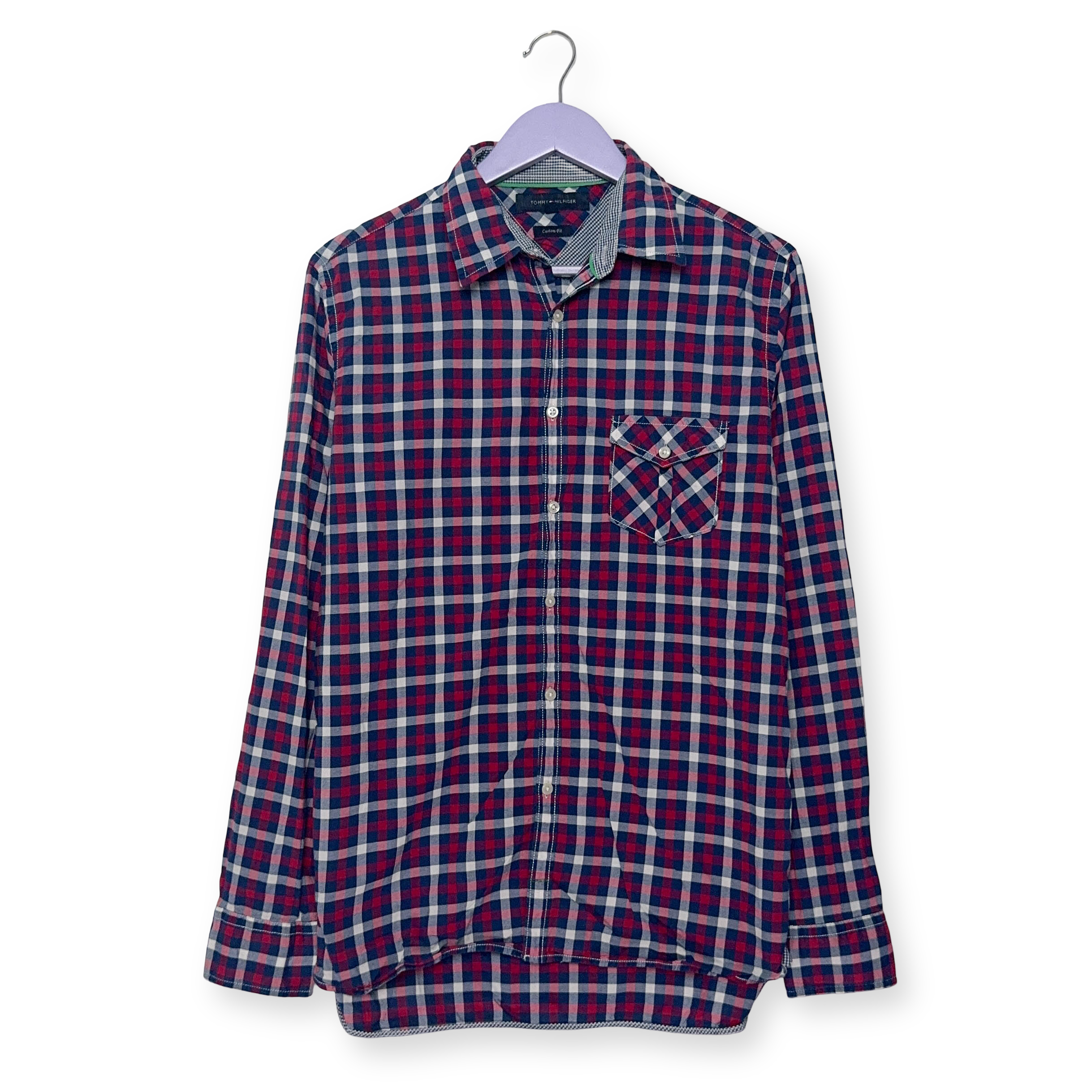 Camicia Tommy Hilfiger a quadri blu e rossa manica lunga classic fit - Taglia M uomo