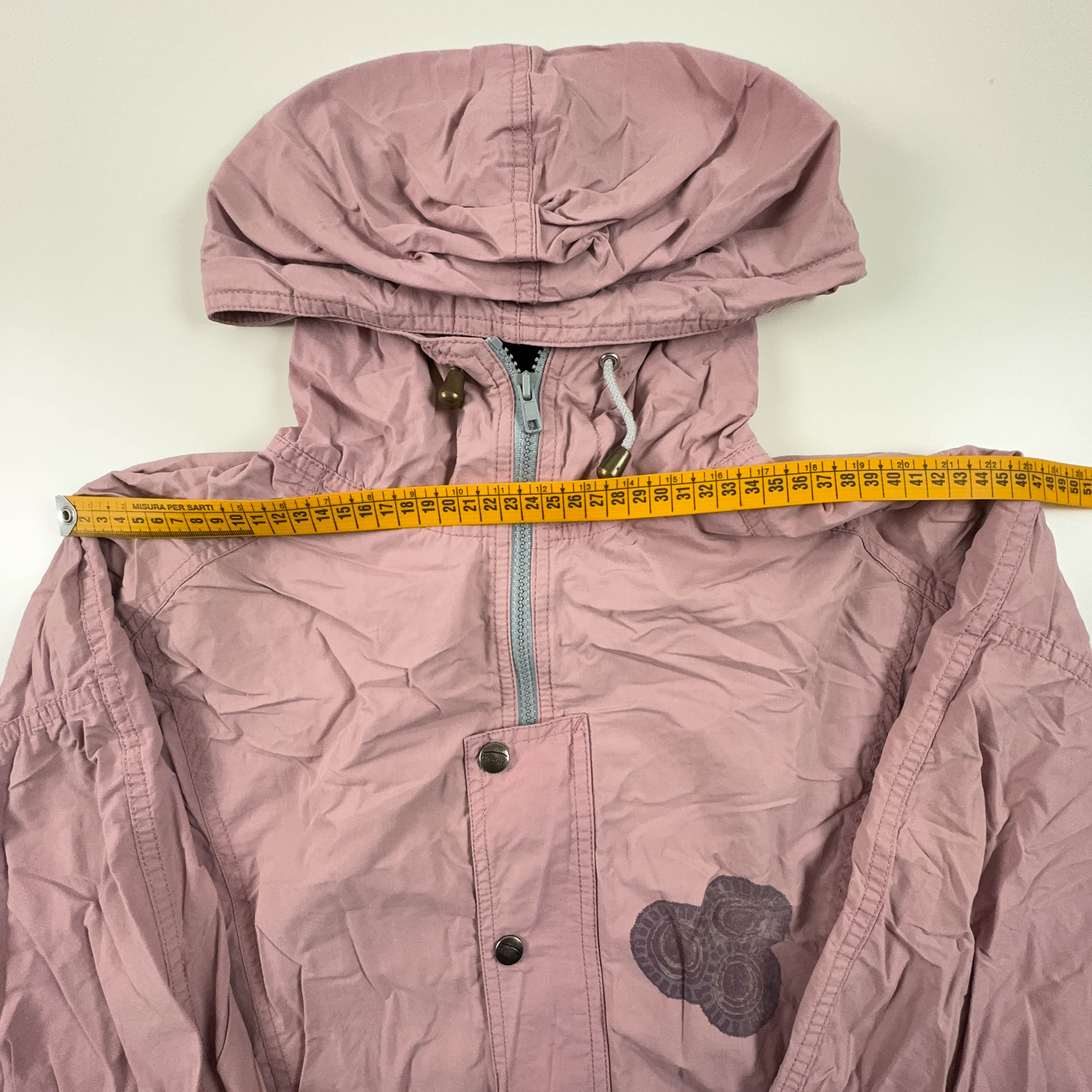 Giacca a vento Vintage rosa con stampa anni 80 90 con zip - Taglia S uomo
