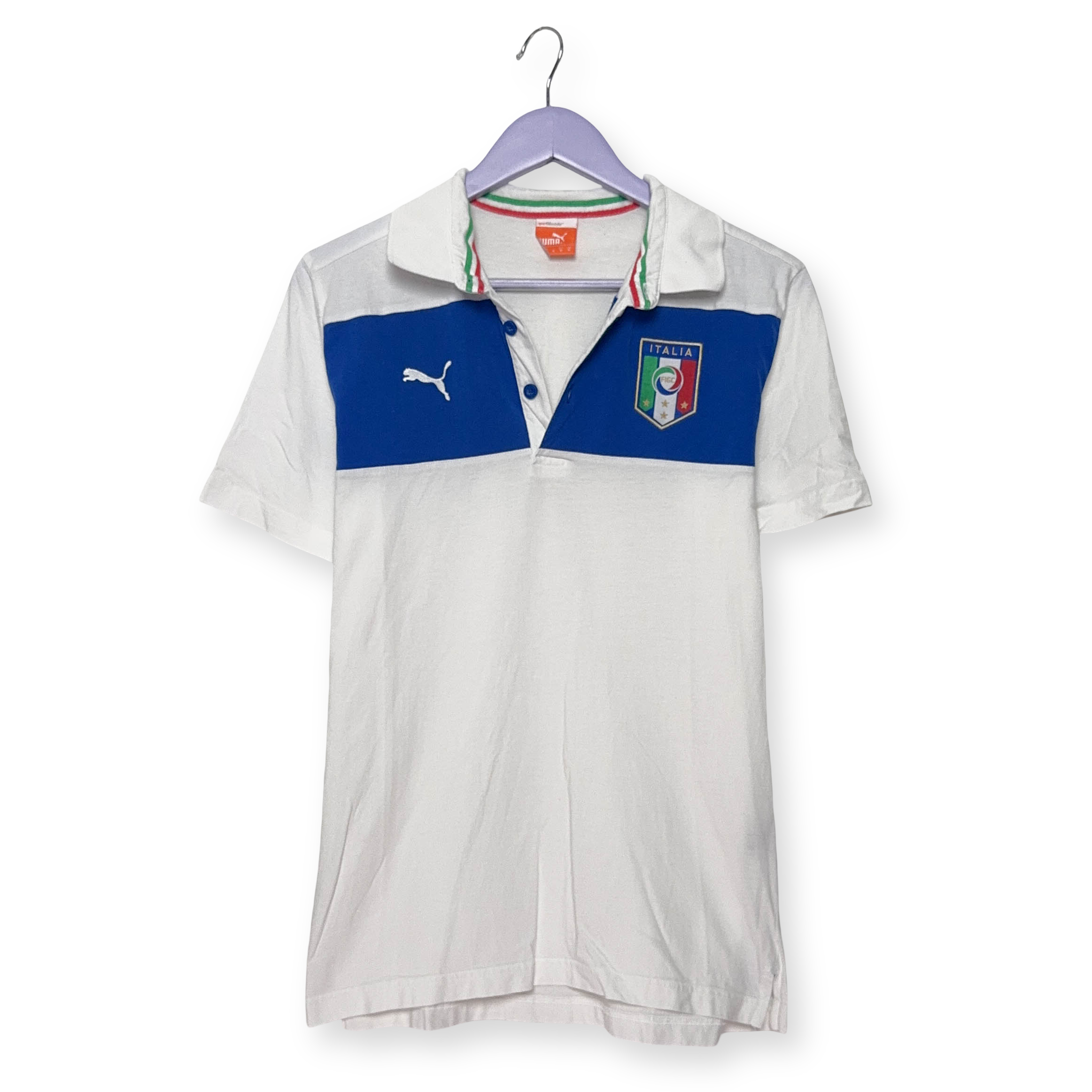 Polo Puma Italia FIGC bianca e blu con ricami - Taglia M uomo