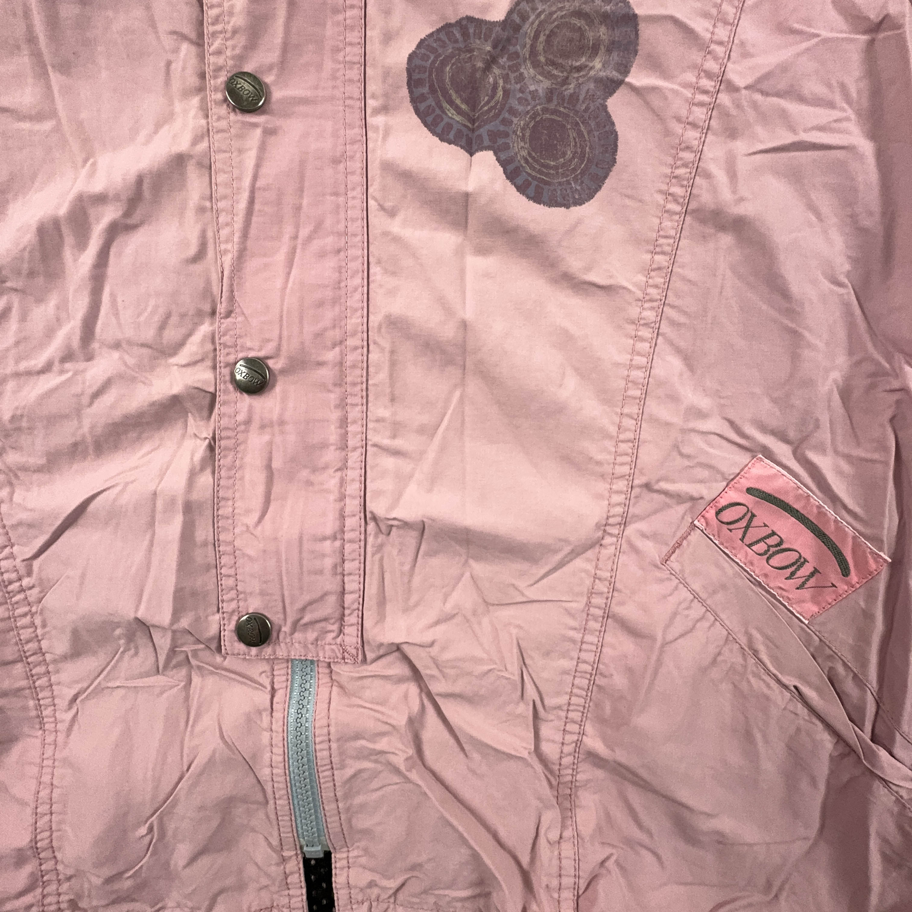 Giacca a vento Vintage rosa con stampa anni 80 90 con zip - Taglia S uomo