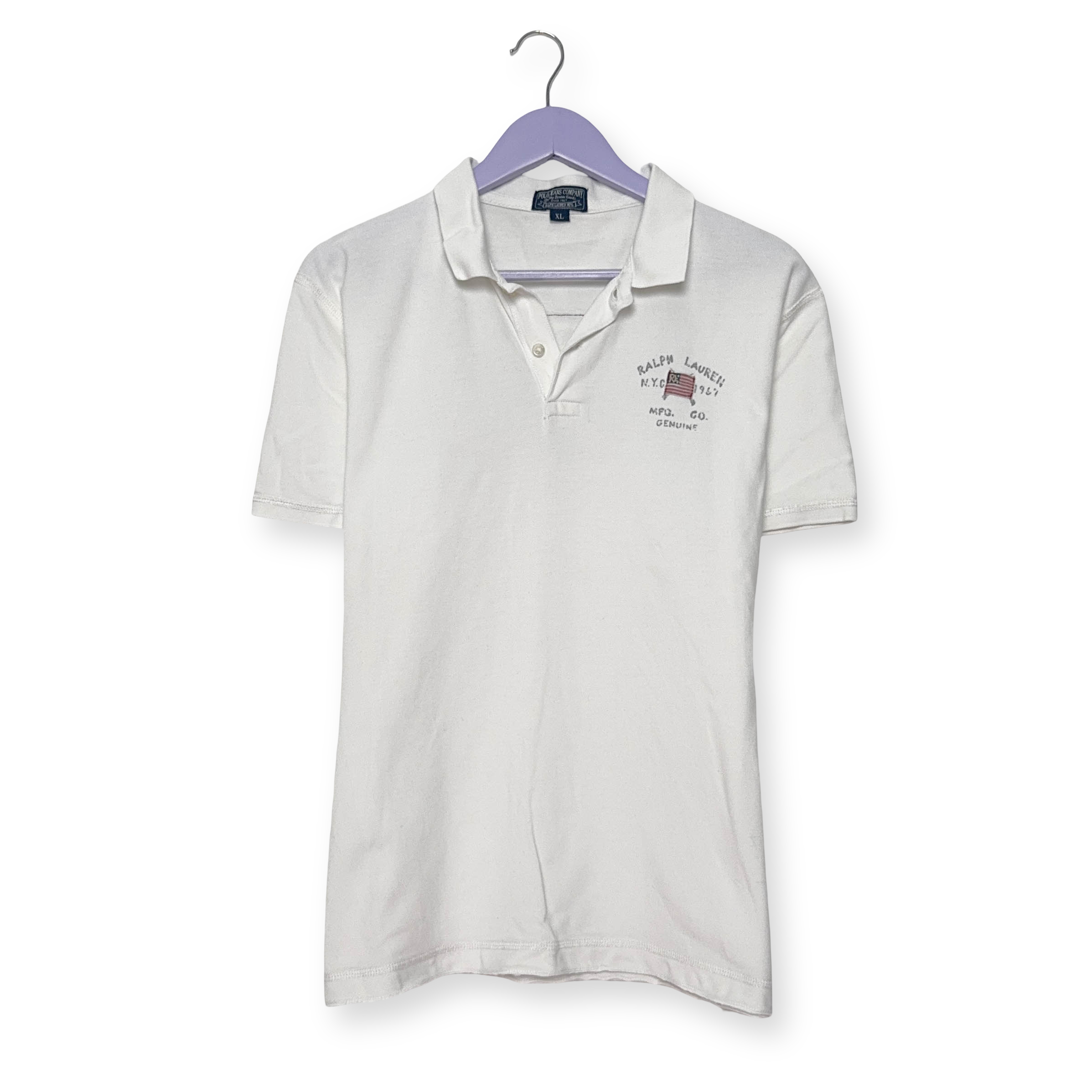 Polo Ralph Lauren bianca tinta unita con ricami - Taglia XL uomo