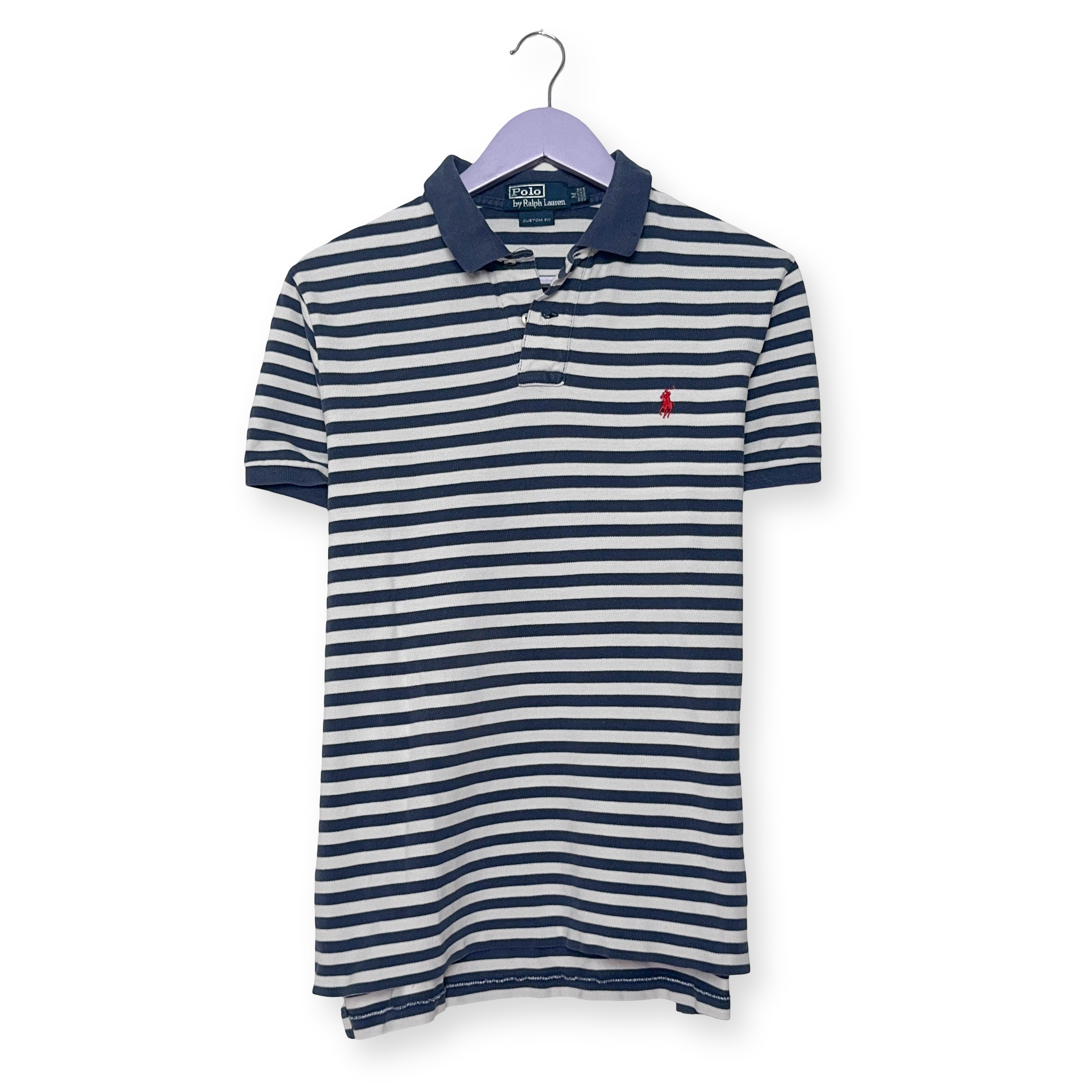 Polo Ralph Lauren a righe bianca e blu custom fit - Taglia M uomo