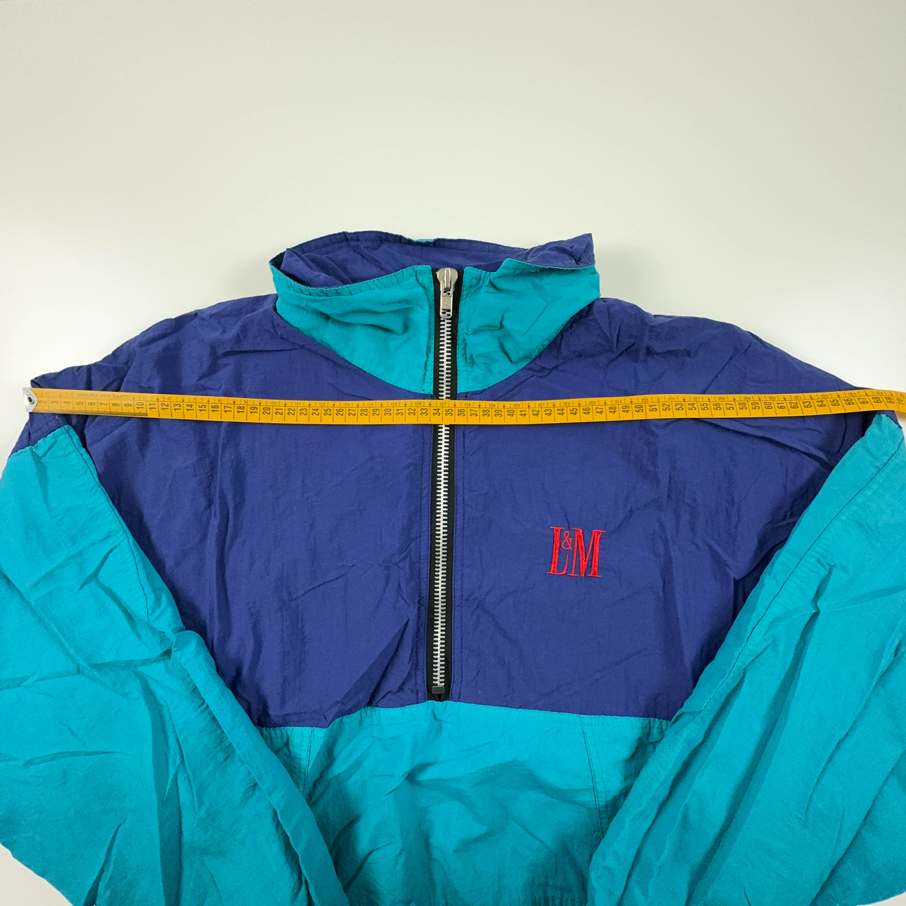 Giacca a vento Vintage blu e azzurro a mezza zip anni 90 - Taglia XL uomo