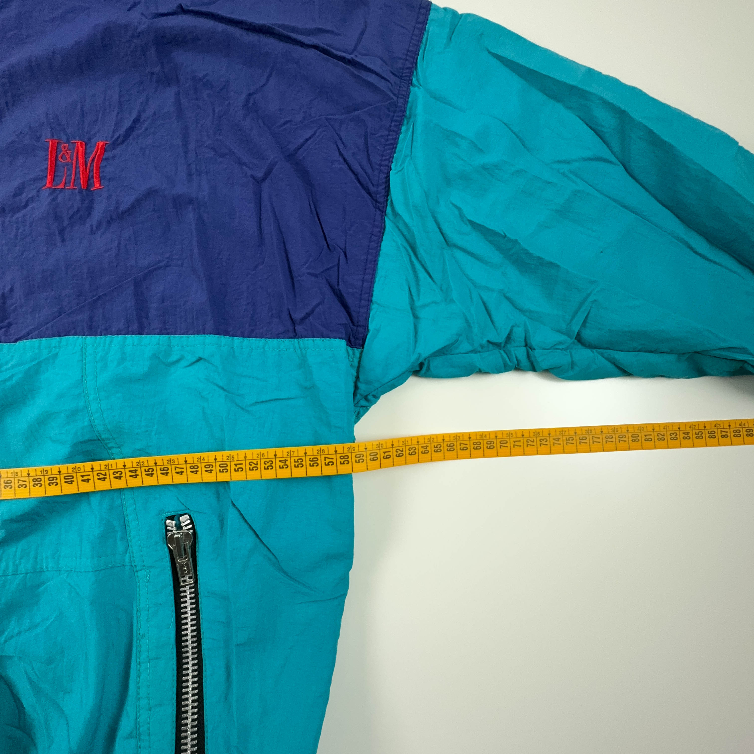 Giacca a vento Vintage blu e azzurro a mezza zip anni 90 - Taglia XL uomo