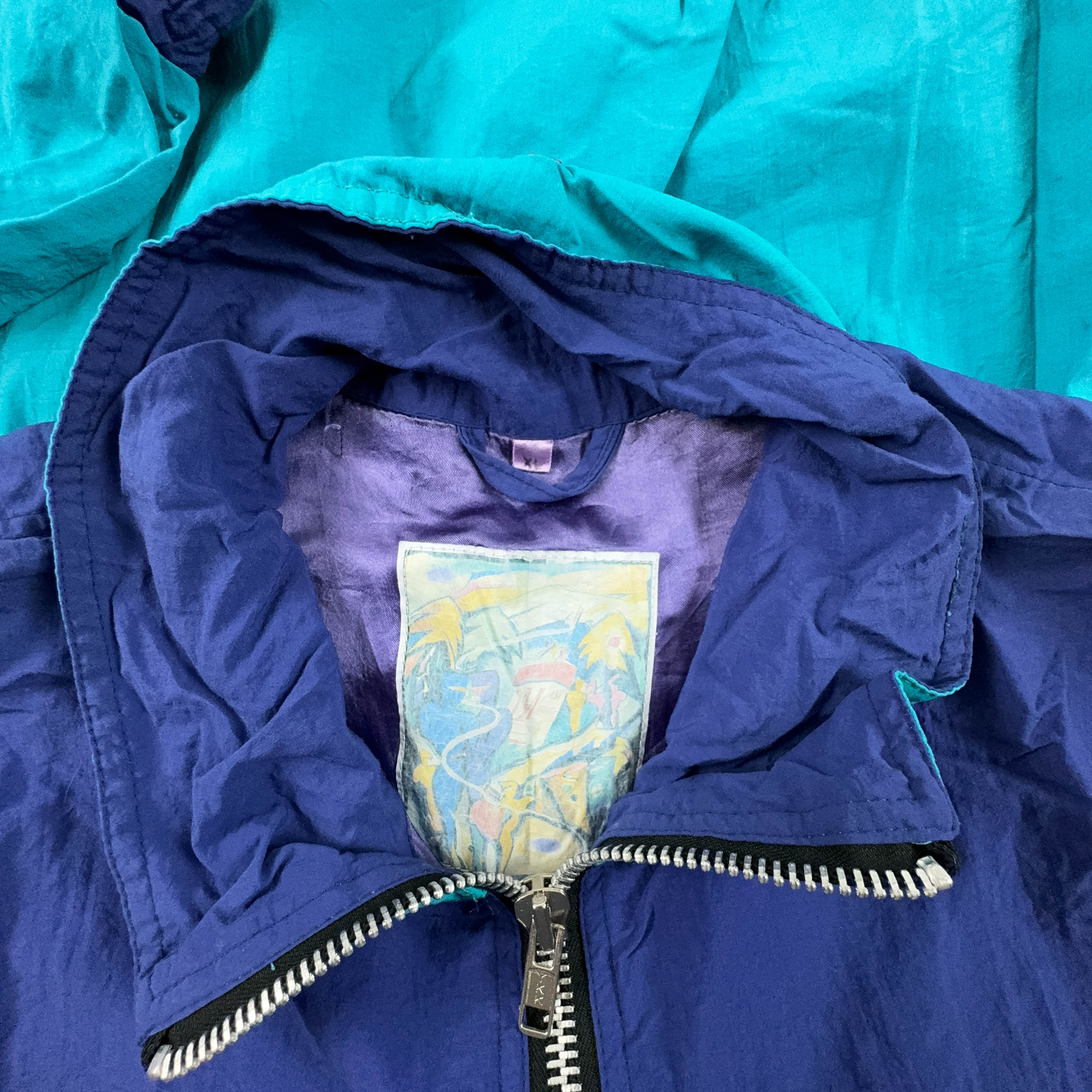 Giacca a vento Vintage blu e azzurro a mezza zip anni 90 - Taglia XL uomo
