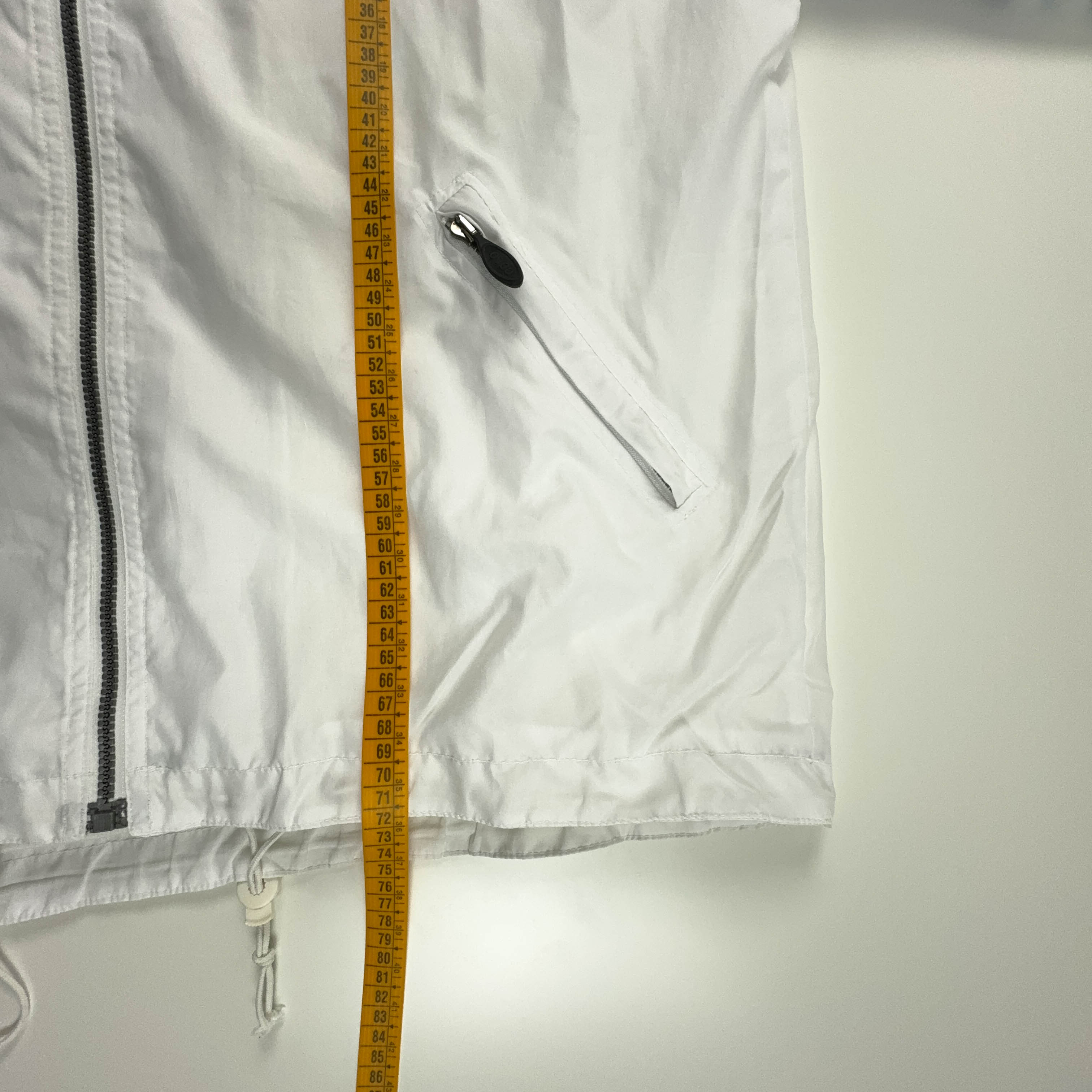 Giacca a vento Vintage bianca e blu a fantasia con zip anni 90 - Taglia XL uomo