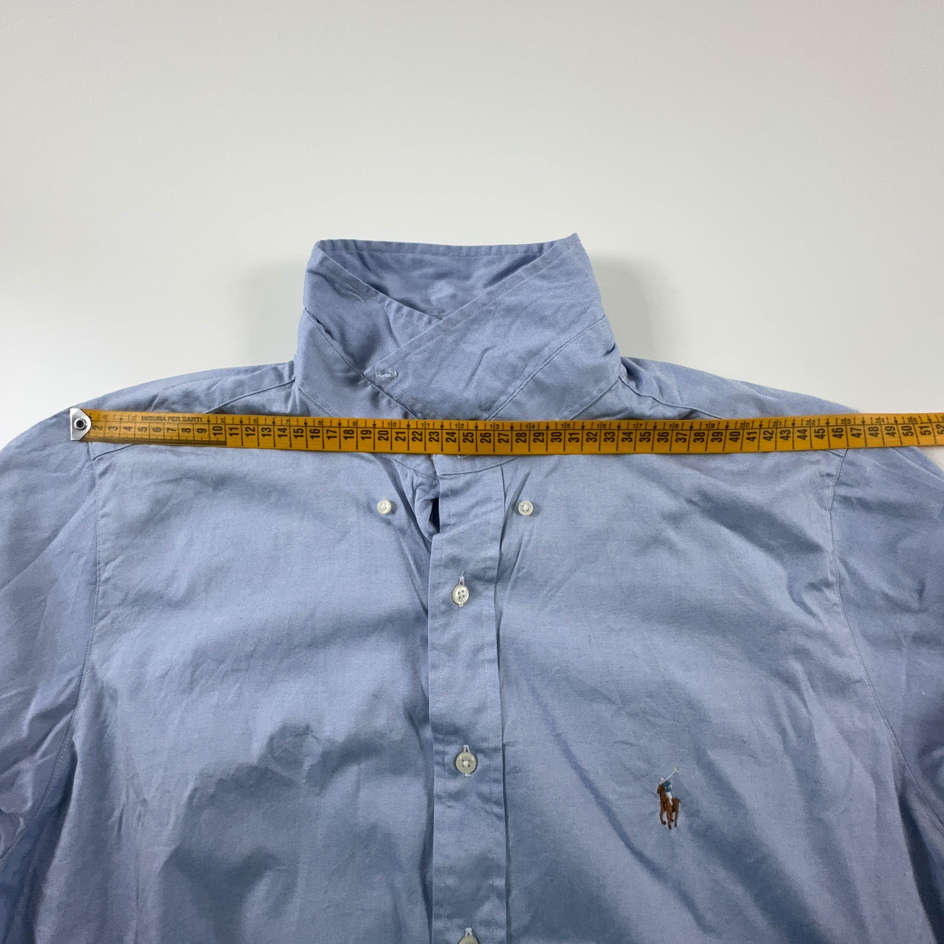 Camicia Ralph Lauren azzurra tinta unita in cotone - Taglia 17 1/2 - 35 uomo