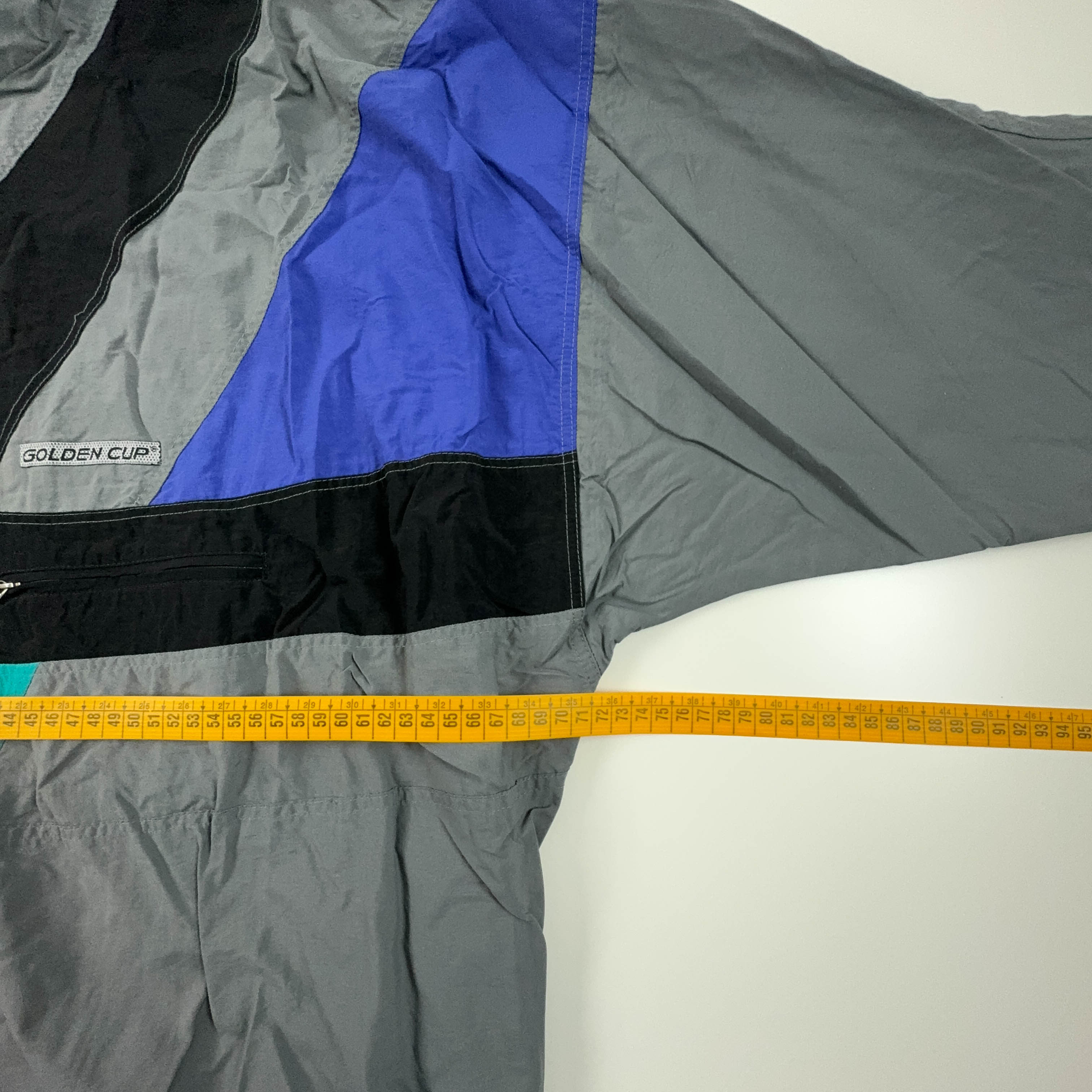 Giacca a vento Vintage grigia geometrica con zip anni 90 - Taglia XL/XXL uomo