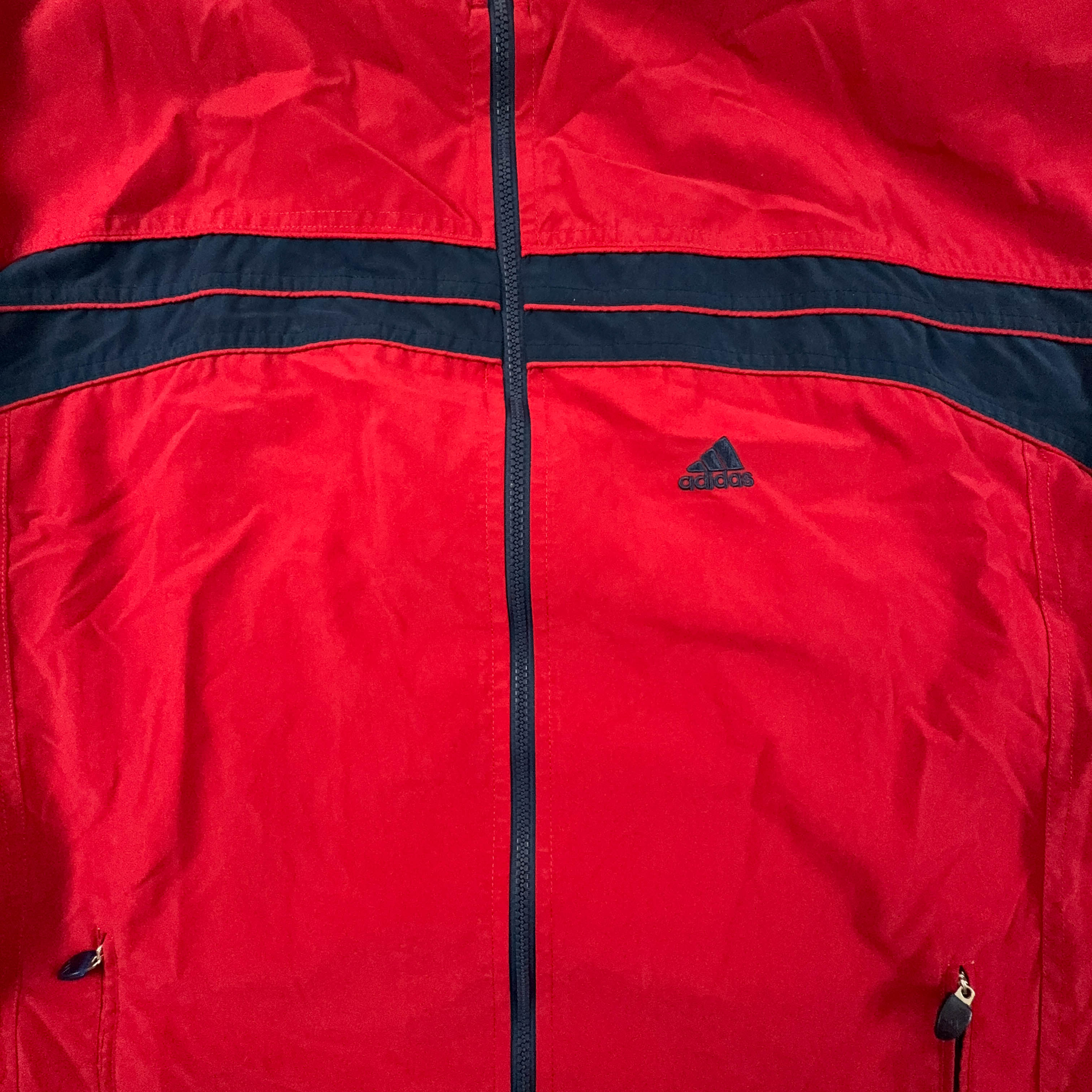 Giacca a vento Adidas Vintage rossa e blu con zip anni 2000 - Taglia XL/XXL uomo