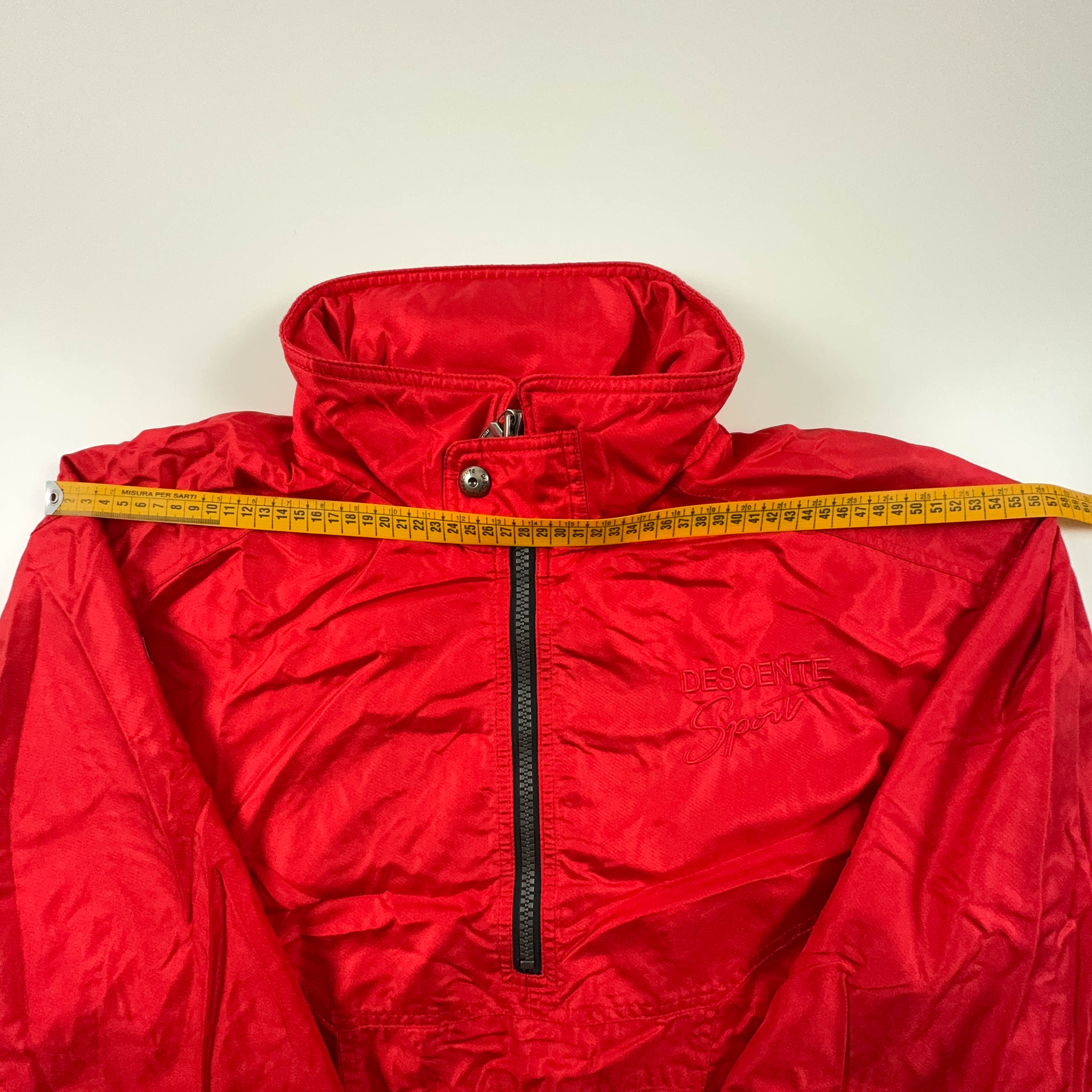Giacca a vento Descente Vintage rossa a mezza zip con cappuccio anni 90 - Taglia 50 uomo