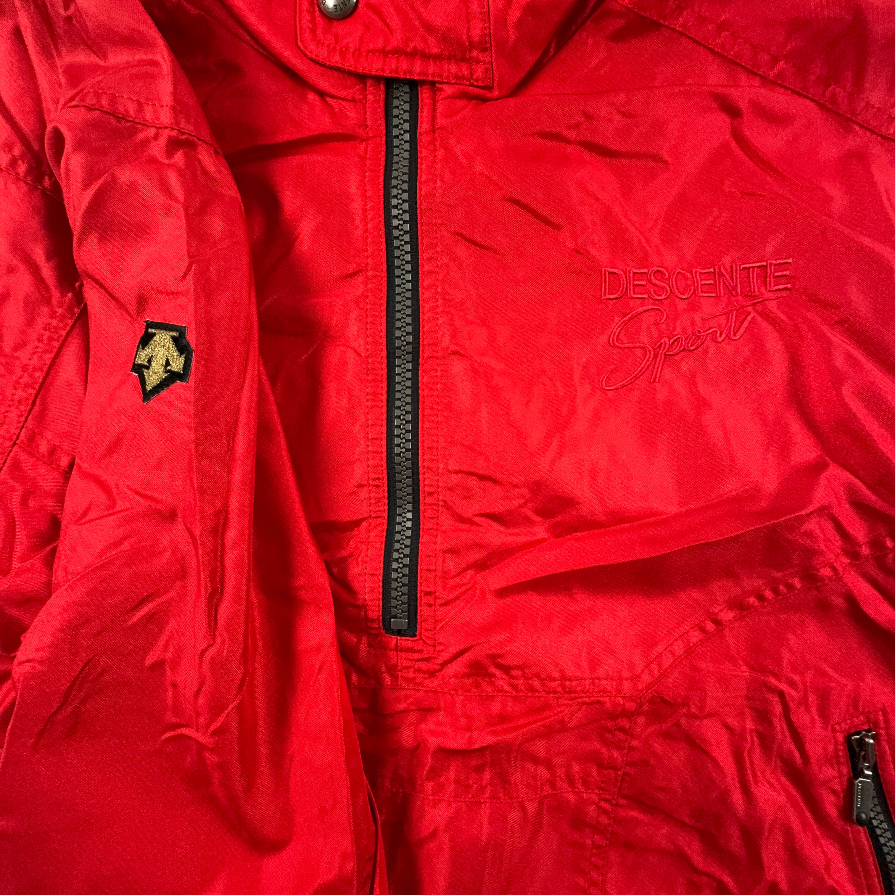 Giacca a vento Descente Vintage rossa a mezza zip con cappuccio anni 90 - Taglia 50 uomo