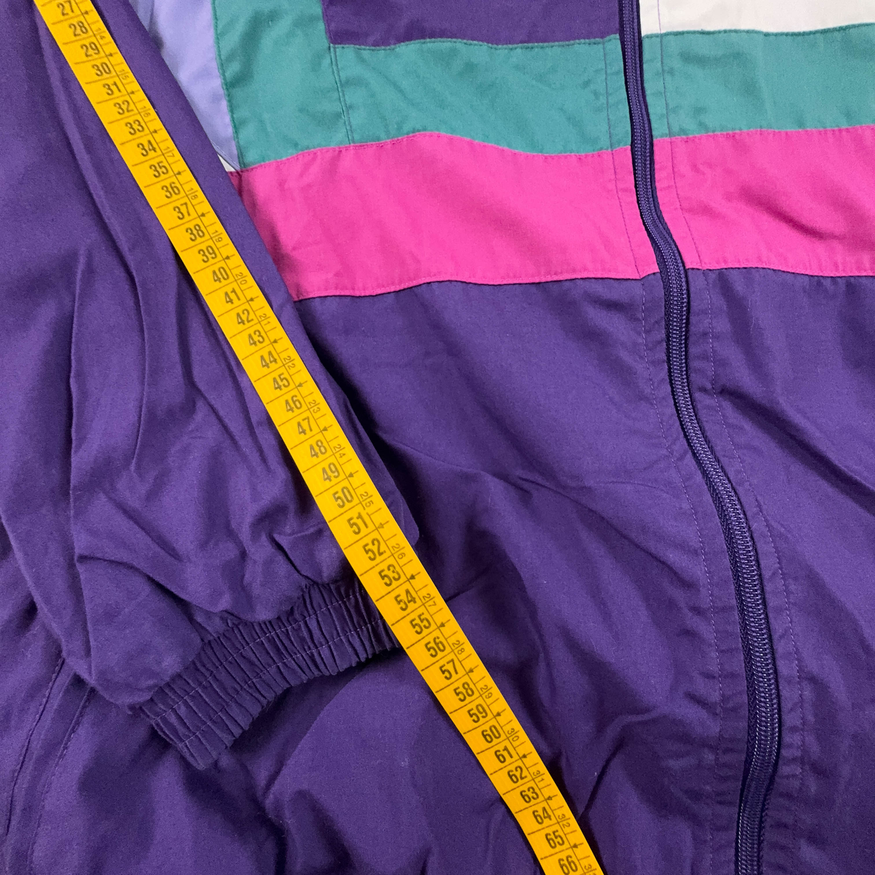Giacca a vento Vintage viola a fantasia geometrica con zip anni 80 - Taglia XL uomo