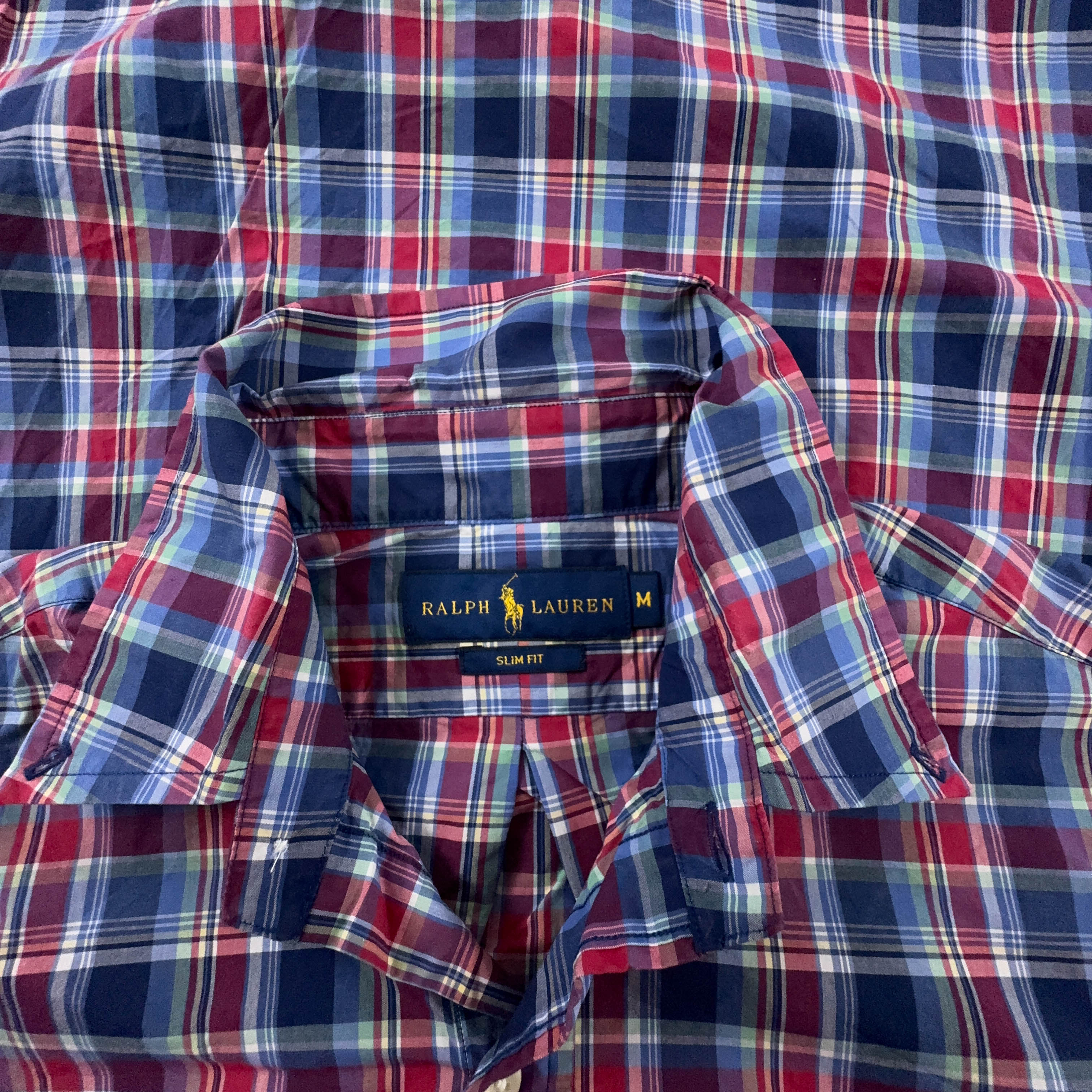 Camicia Ralph Lauren a quadri blu e rossa in cotone slim fit - Taglia M uomo
