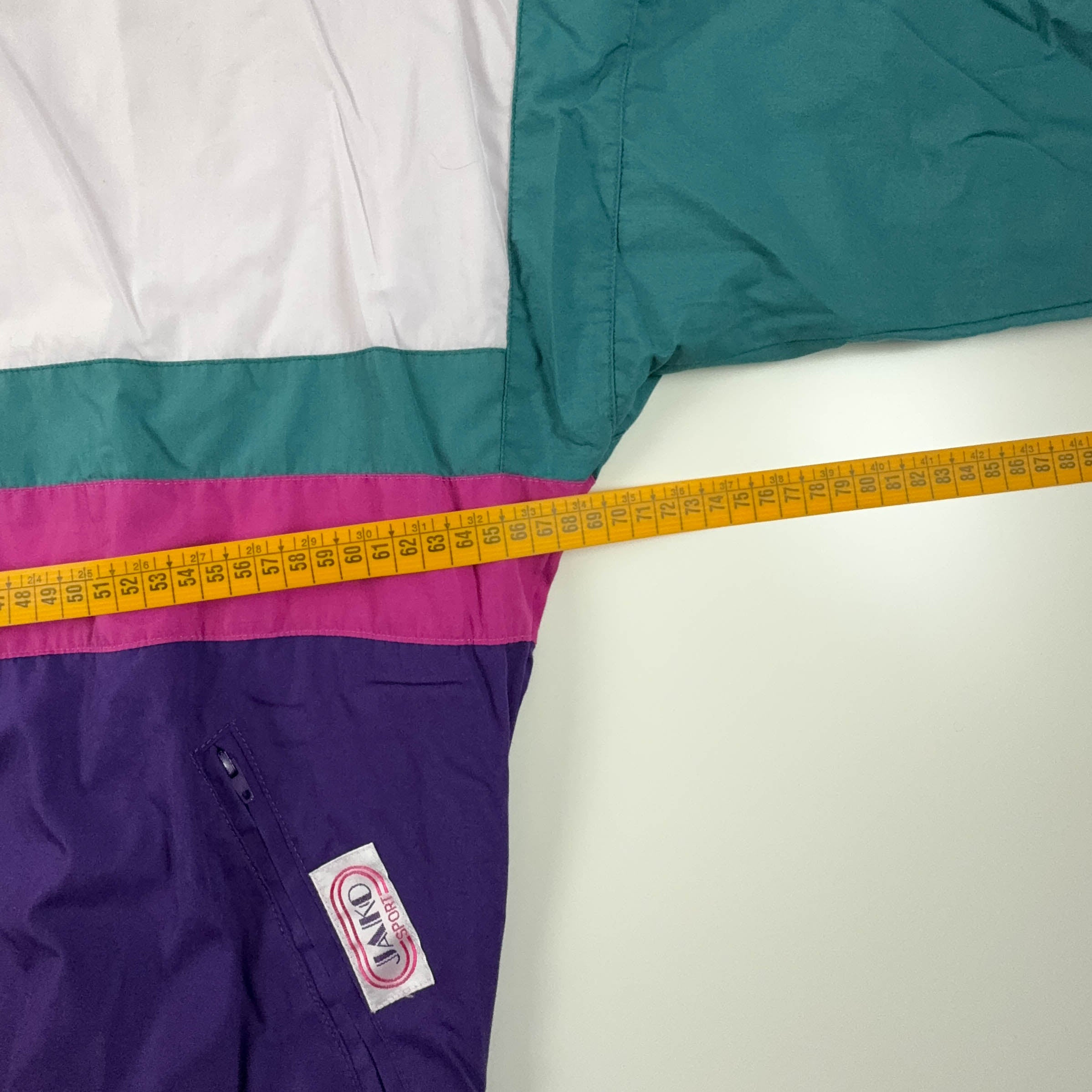 Giacca a vento Vintage viola a fantasia geometrica con zip anni 80 - Taglia XL uomo