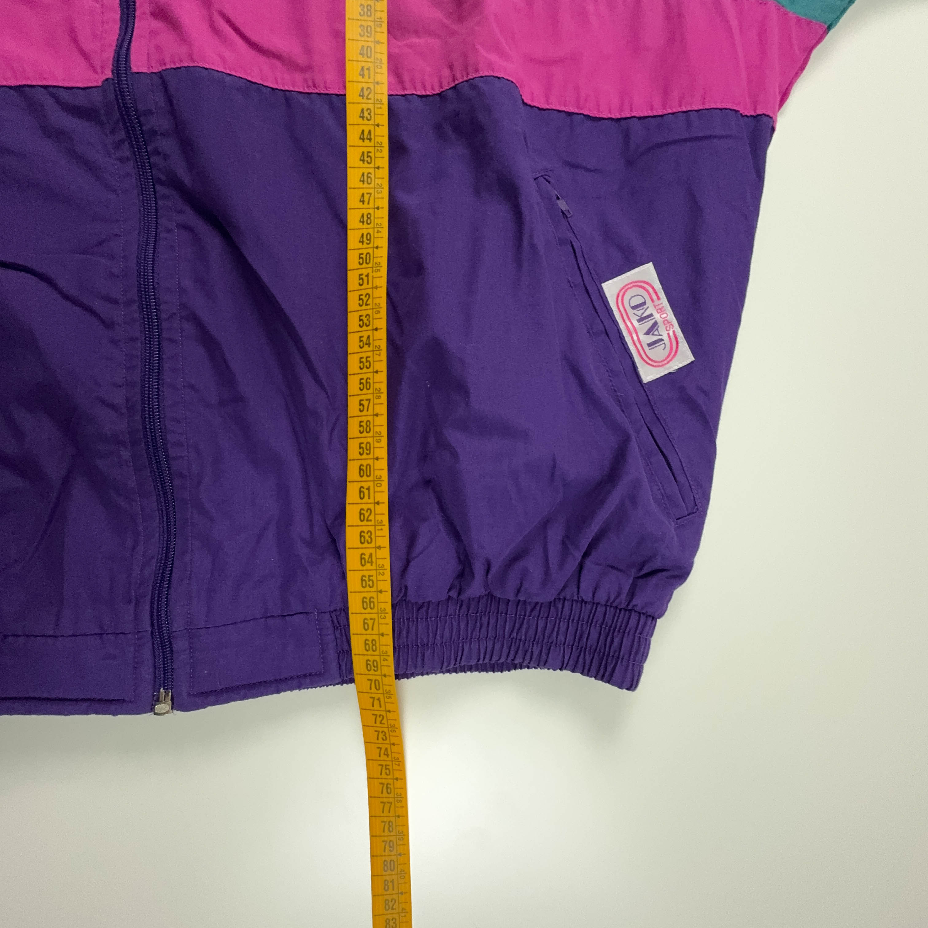 Giacca a vento Vintage viola a fantasia geometrica con zip anni 80 - Taglia XL uomo