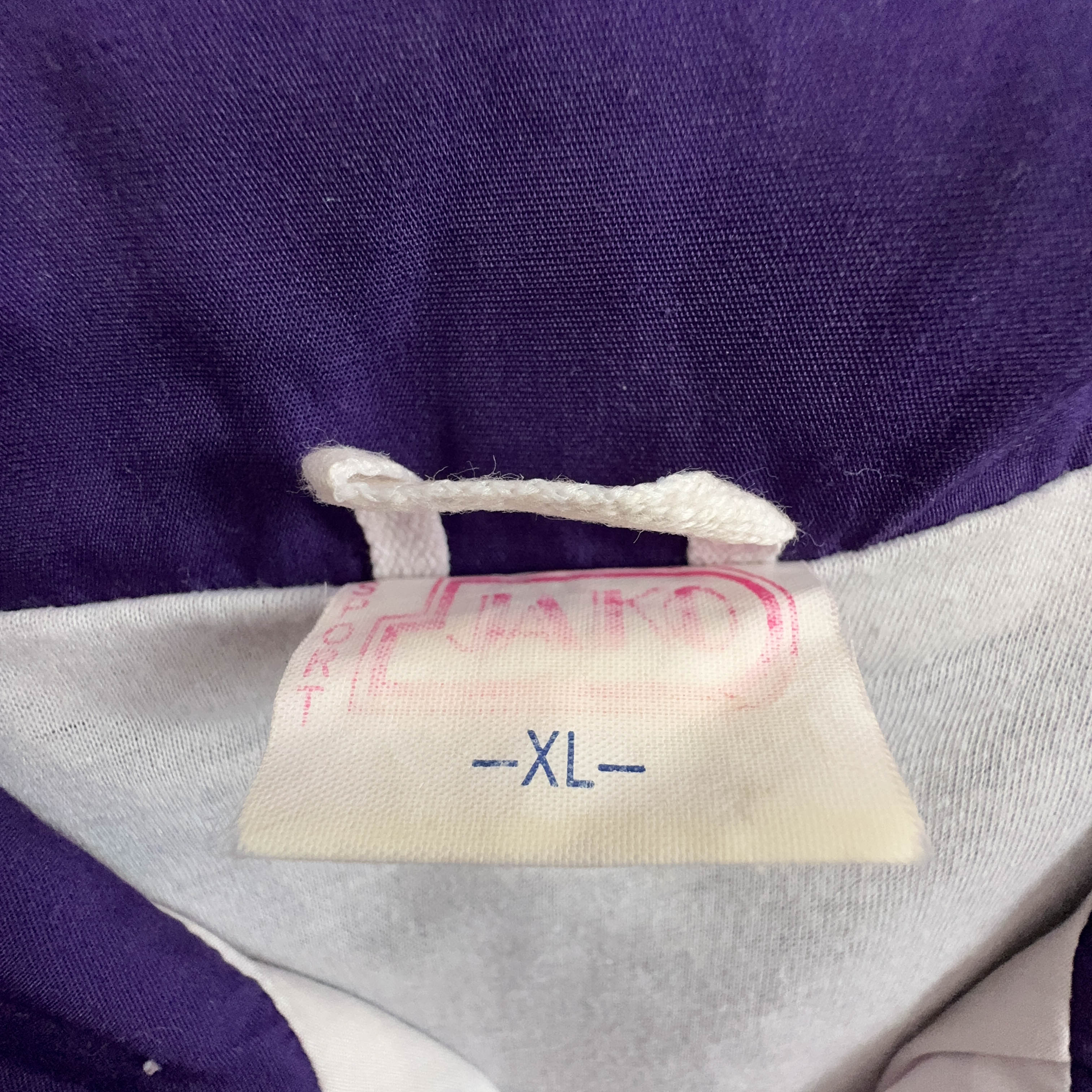 Giacca a vento Vintage viola a fantasia geometrica con zip anni 80 - Taglia XL uomo