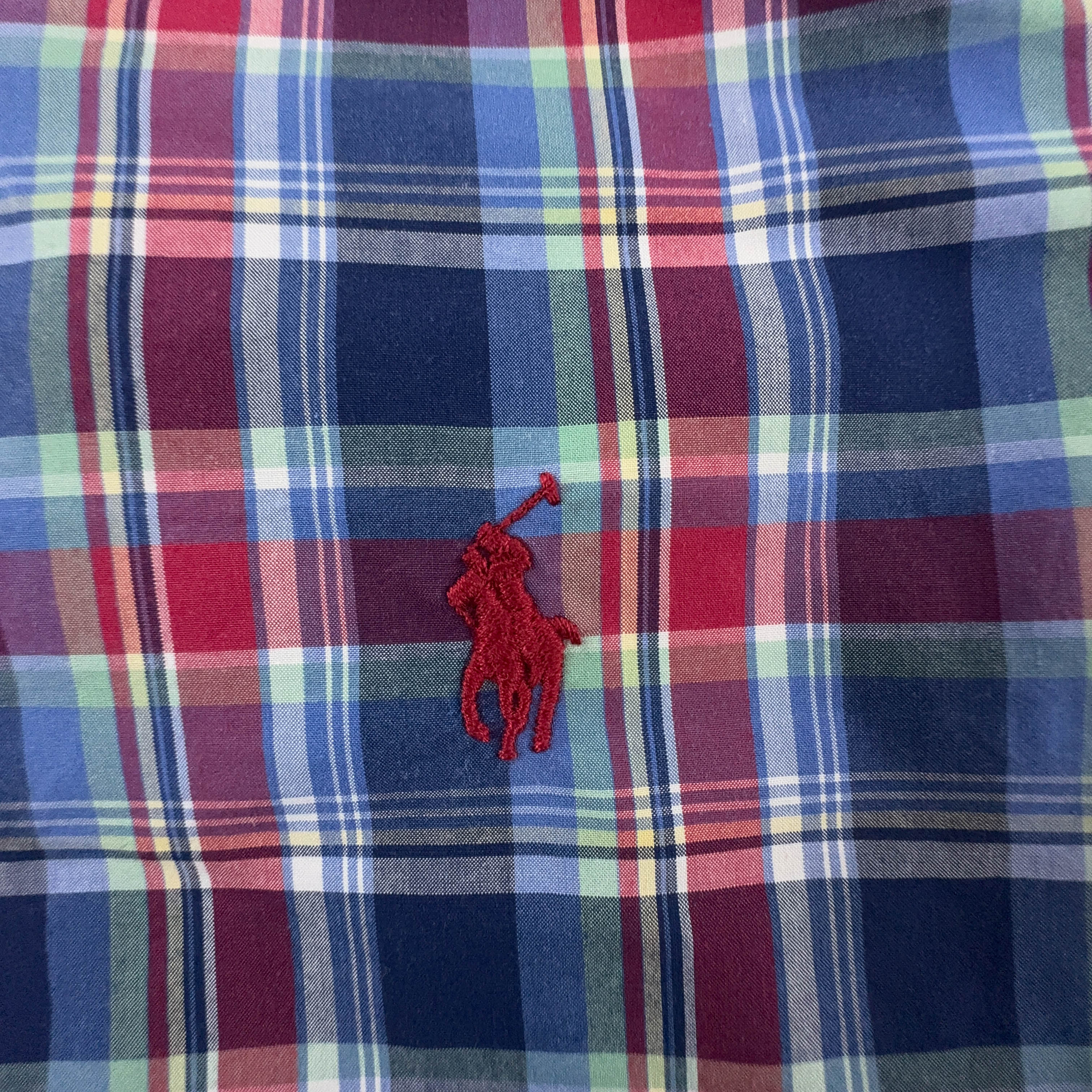 Camicia Ralph Lauren a quadri blu e rossa in cotone slim fit - Taglia M uomo