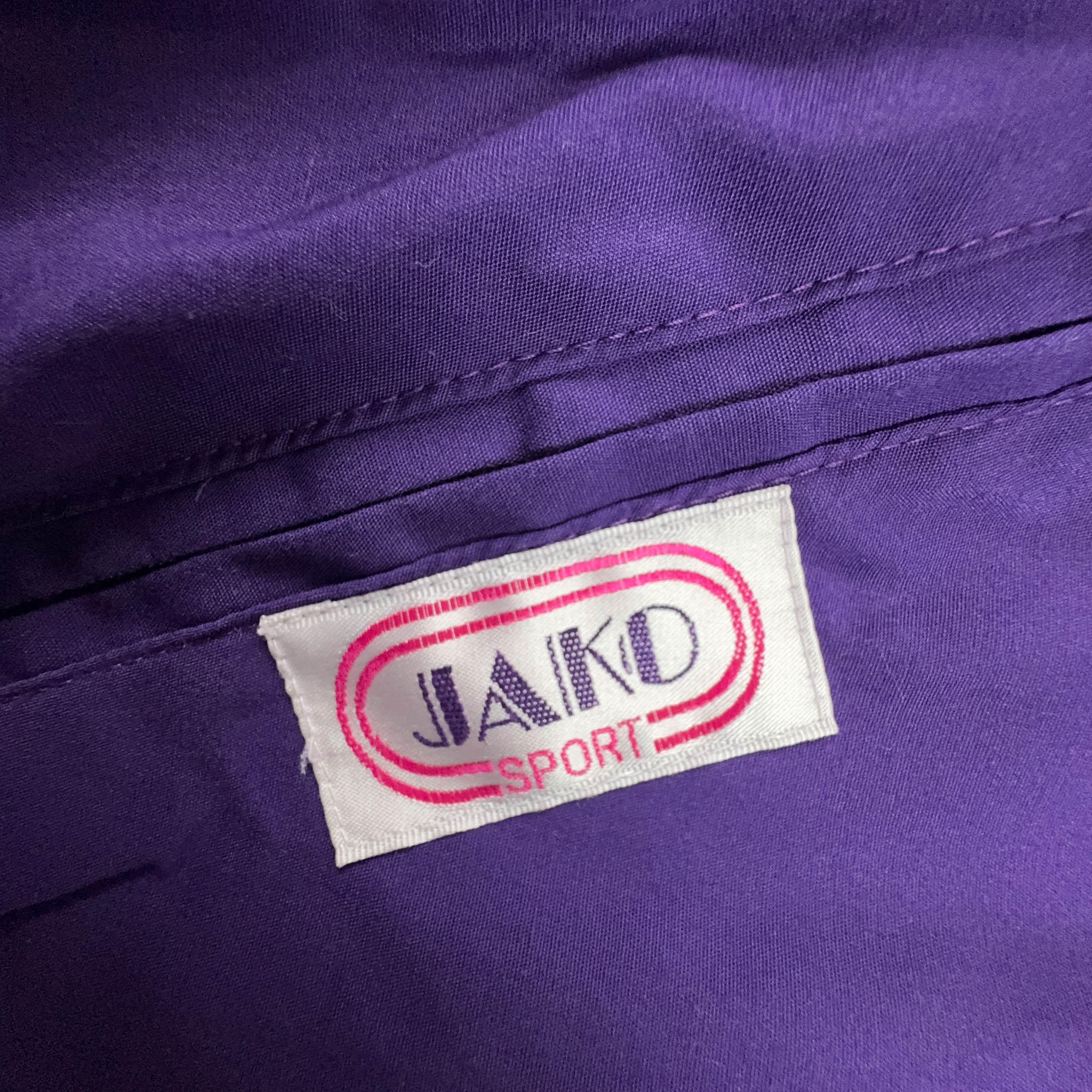 Giacca a vento Vintage viola a fantasia geometrica con zip anni 80 - Taglia XL uomo