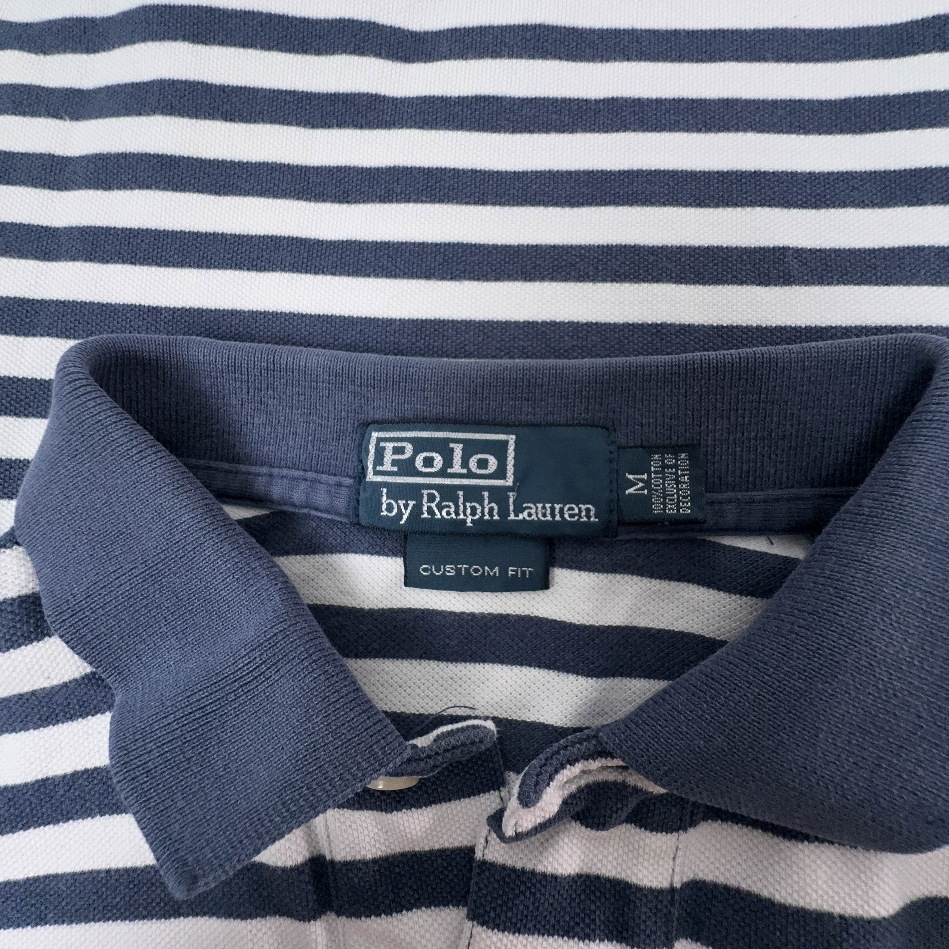 Polo Ralph Lauren a righe bianca e blu custom fit - Taglia M uomo